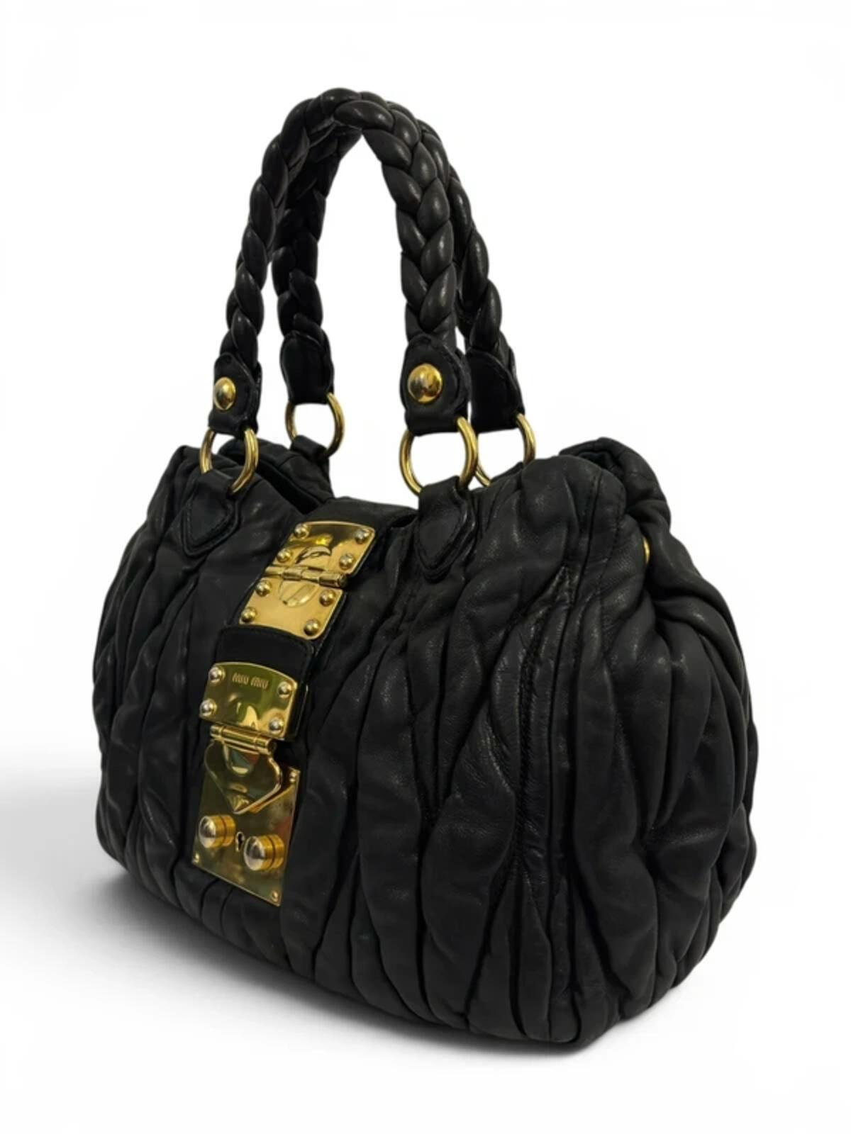 Miu Miu Matelasse Coffer Black 2 Way Gold Hardware Quilted Braided & Quilted Shoulder Bag