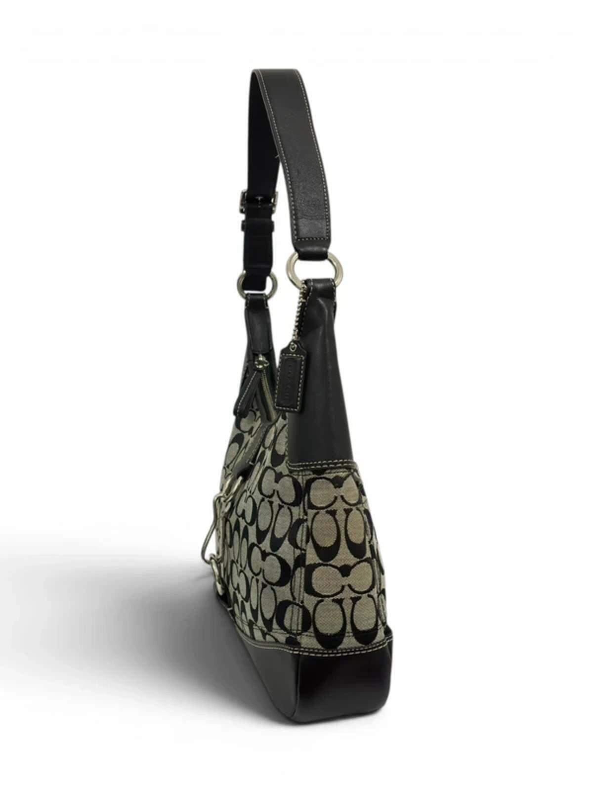 Coach Hamptons Black / Grey Canvas & Leather Clip Vintage Hobo Shoulder Bag