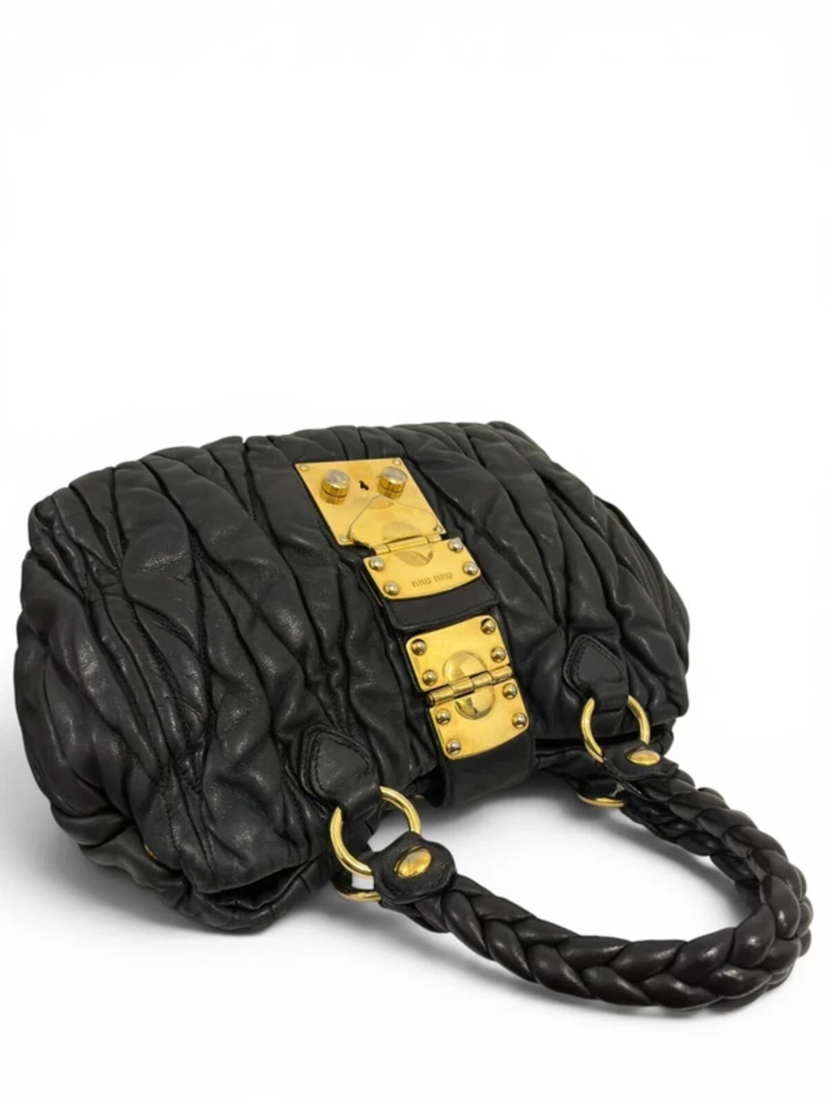 Miu Miu Matelasse Coffer Black 2 Way Gold Hardware Quilted Braided & Quilted Shoulder Bag