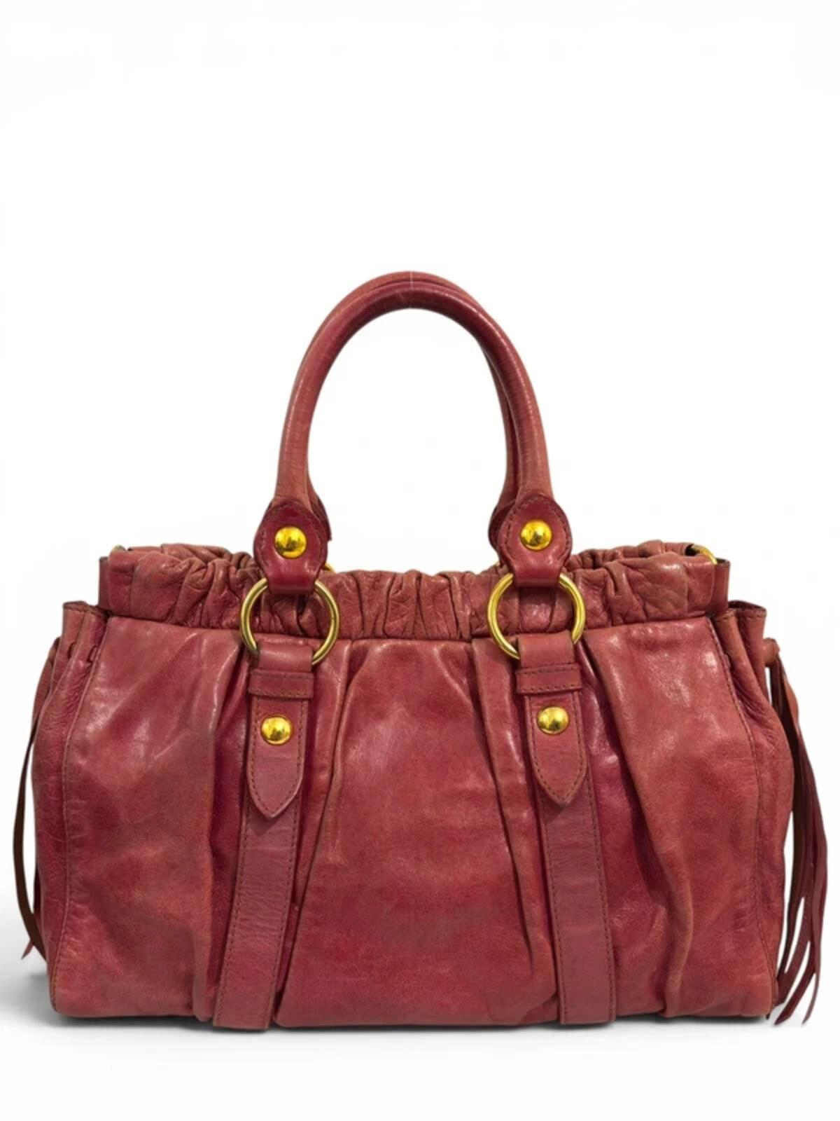 Miu Miu Pink Vitello Lux Leather 2 Way Gathered Vintage Tote Crossbody / Shoulder Bag