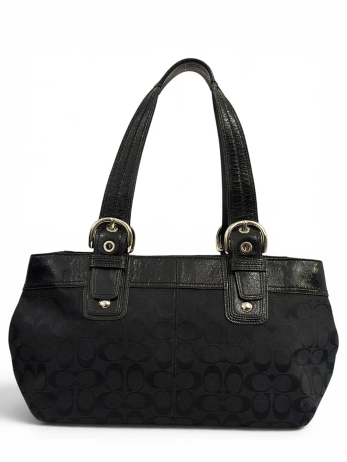 Coach Black Soho Signature Pleated Canvas & Patent Leather Vintage F13742 Tote Shoulder Bag