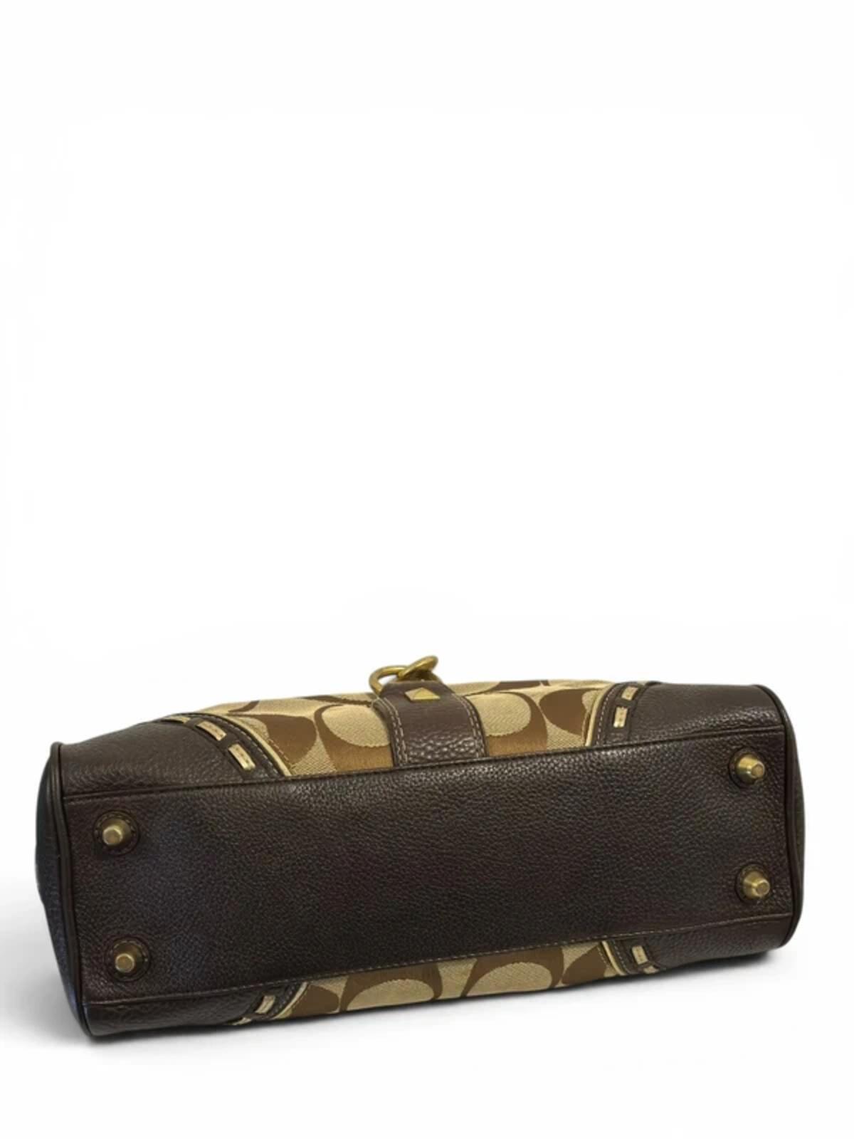 Coach Brown / Beige Studded Signature Vintage Horsebit Shoulder Bag