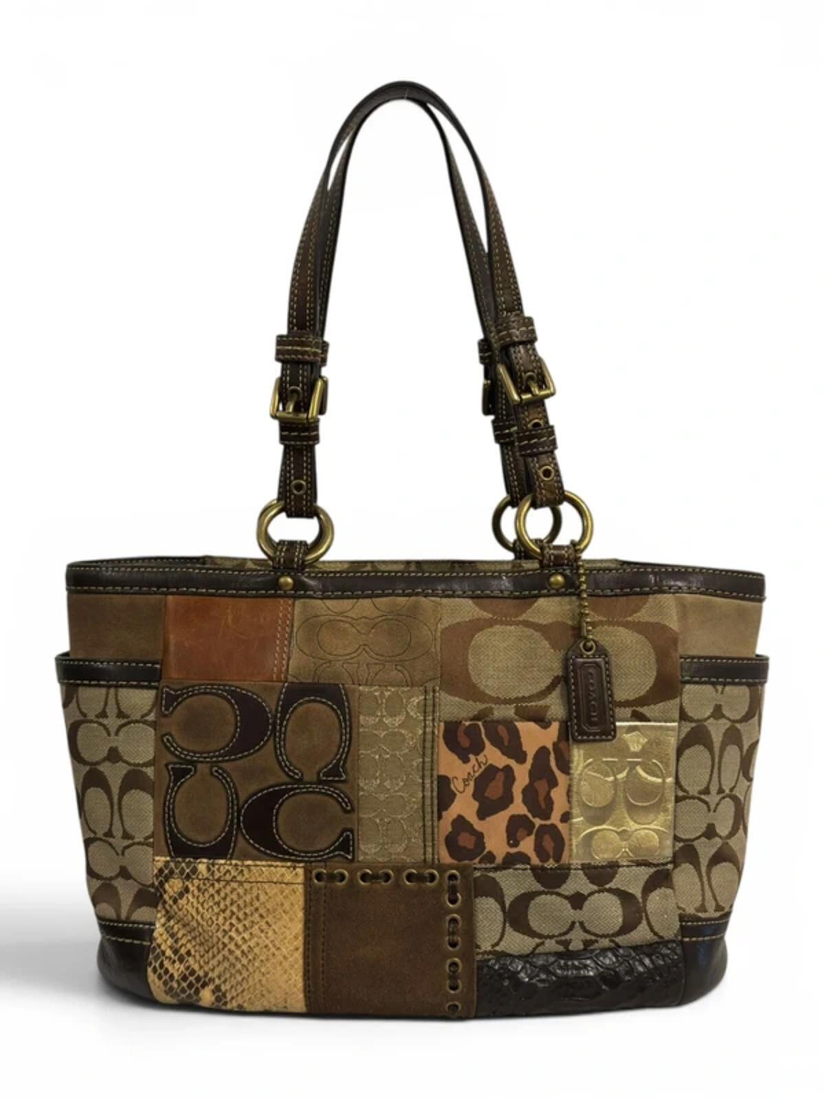 Coach Patchwork Brown Canvas Leather & Suede Cheetah Animal Print Gallery Vintage Tote Shoulder Bag
