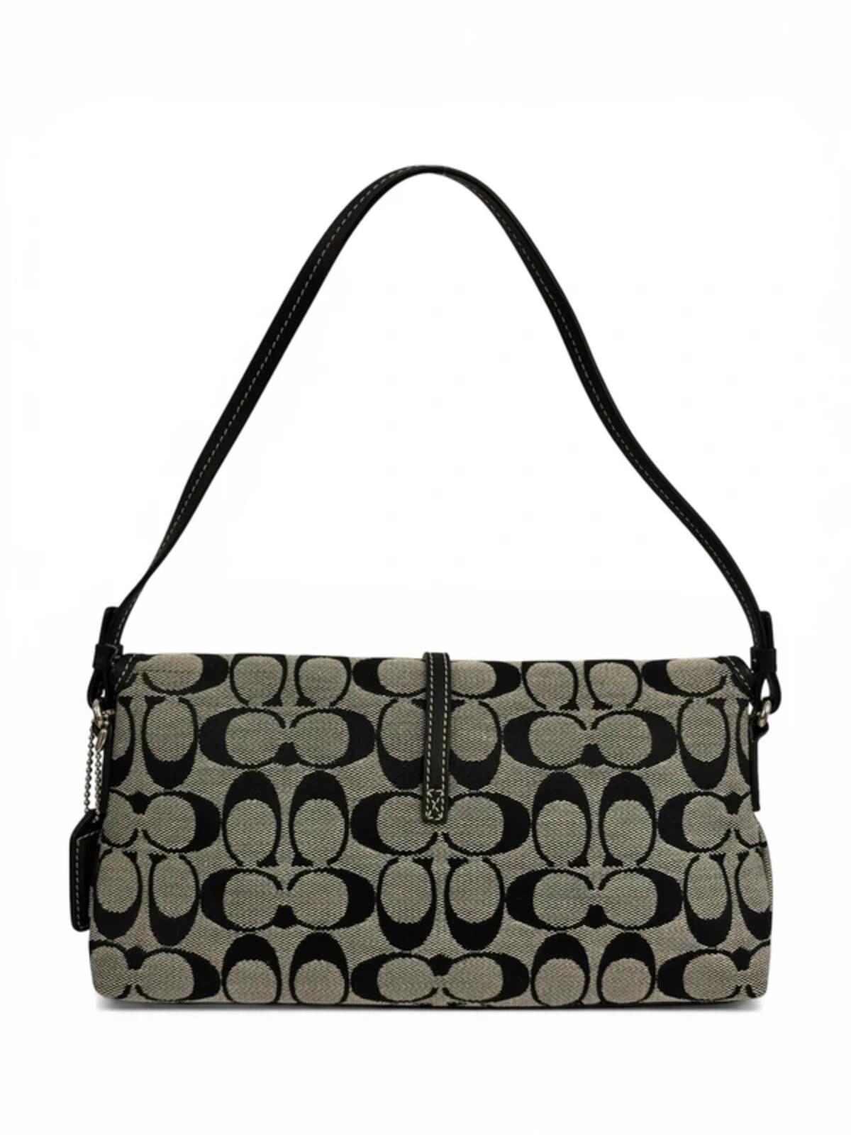 Coach Black & Grey Signature Hampton Clip Canvas & Leather 2000's Shoulder Bag