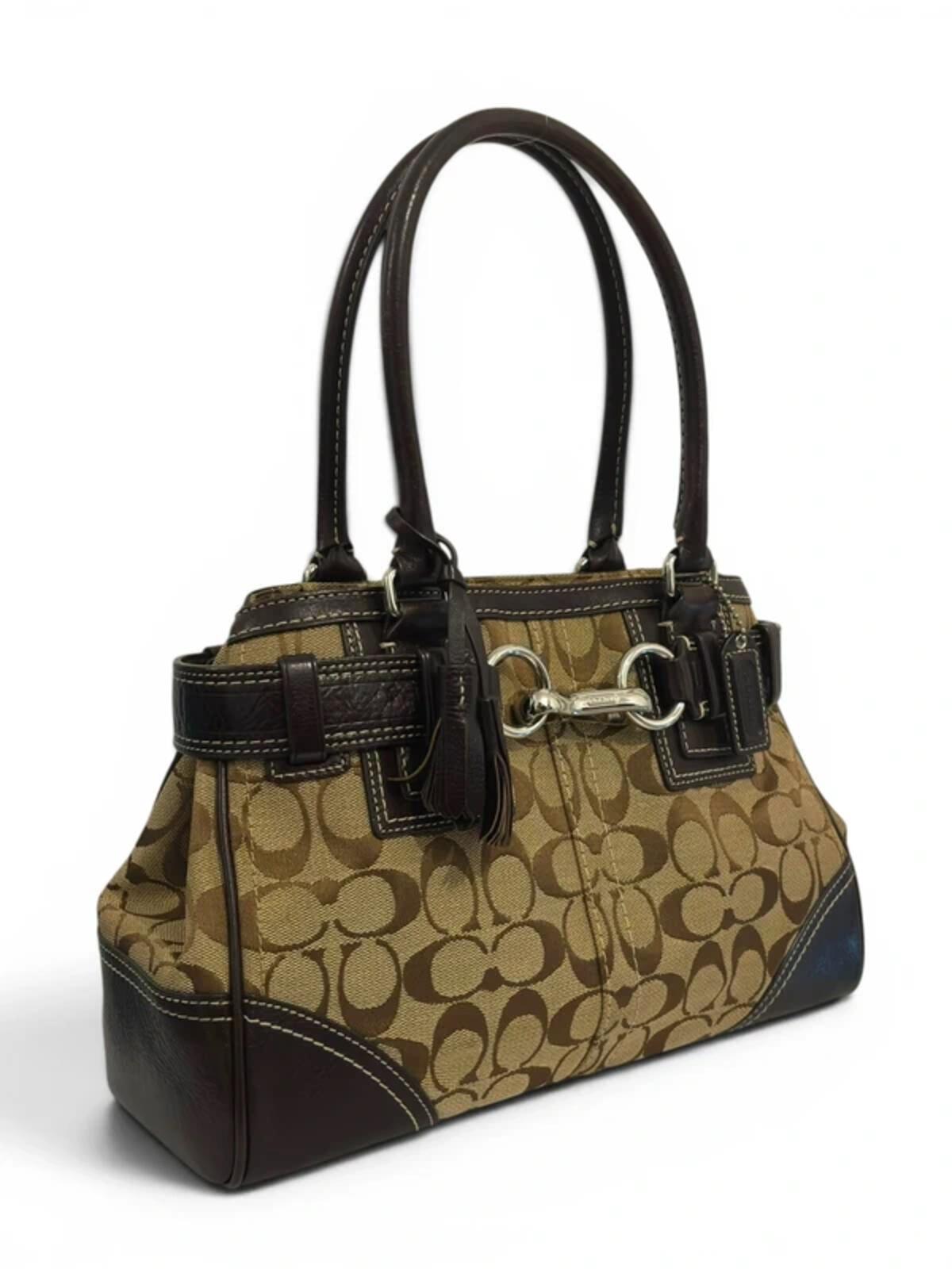 Coach Hampton Signature Canvas & Leather Tassle Brown Vintage Tote Shoulder Bag