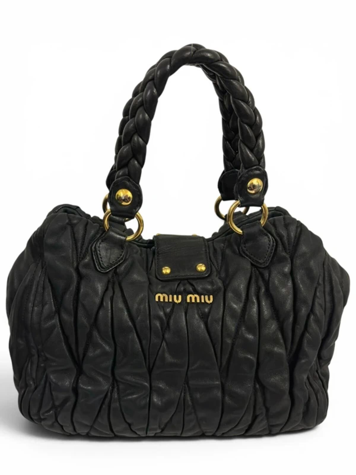 Miu Miu Matelasse Coffer Black 2 Way Gold Hardware Quilted Braided & Quilted Shoulder Bag