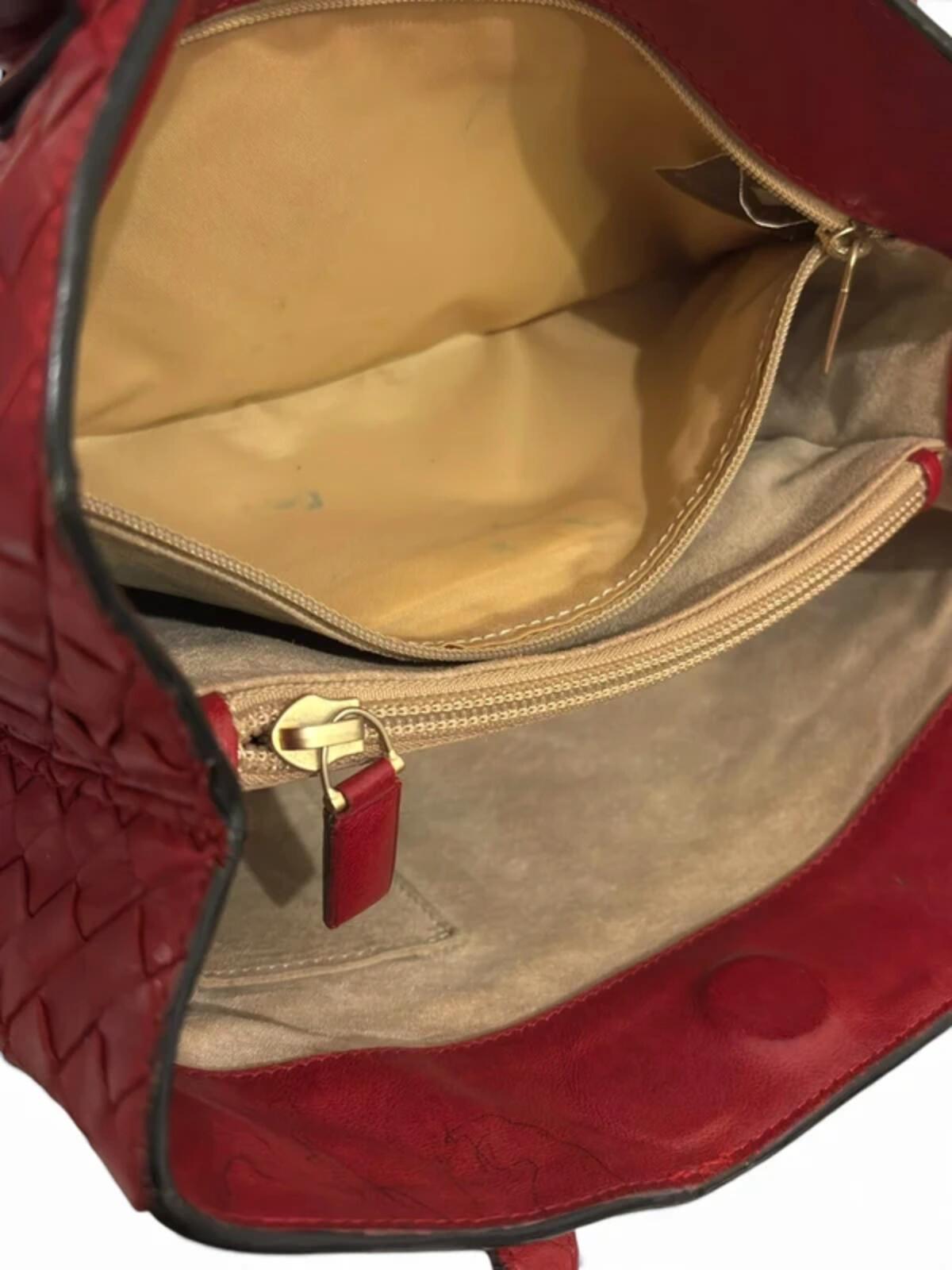 Bottega Veneta Red Leather Intrecciato Fourre Tote Woven Shoulder Bag