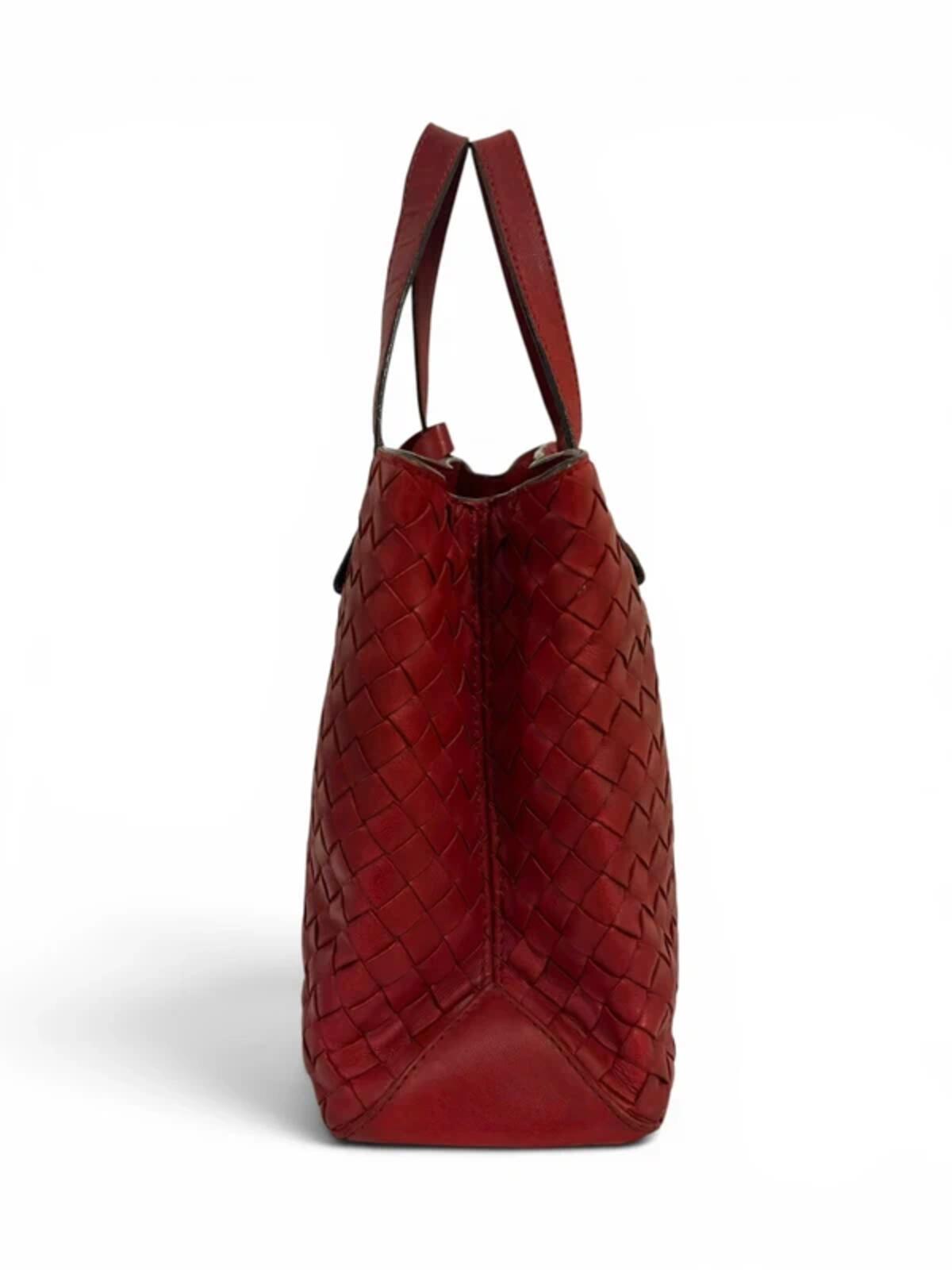 Bottega Veneta Red Leather Intrecciato Fourre Tote Woven Shoulder Bag