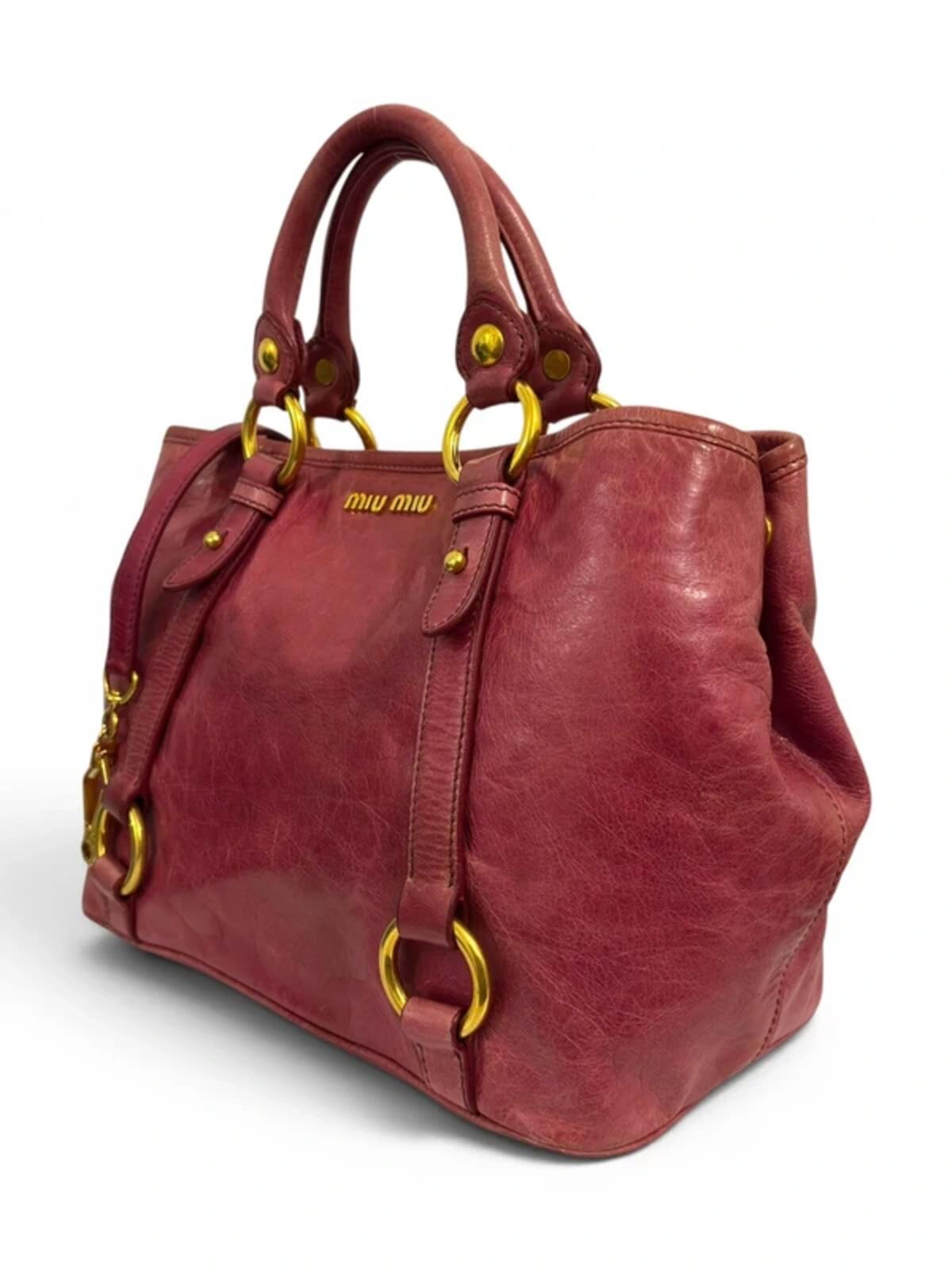 Miu Miu Pink Fuchsia Vitello Lux Leather 2-Way Shine Crossbody / Tote Shoulder Bag