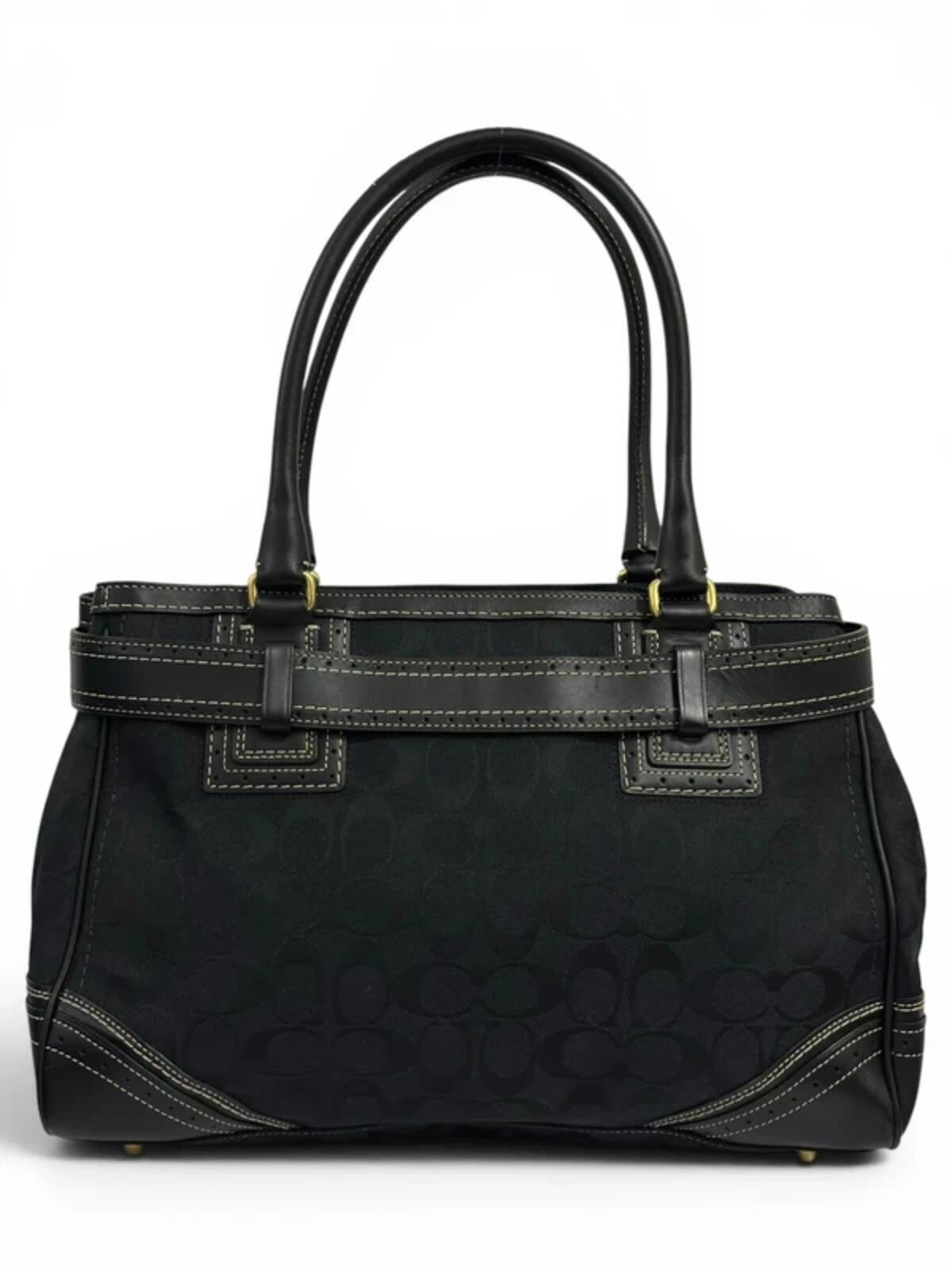 Coach Large Black Hampton Canvas & Leather Clip Tassel Belted Tote Shoulder Bag