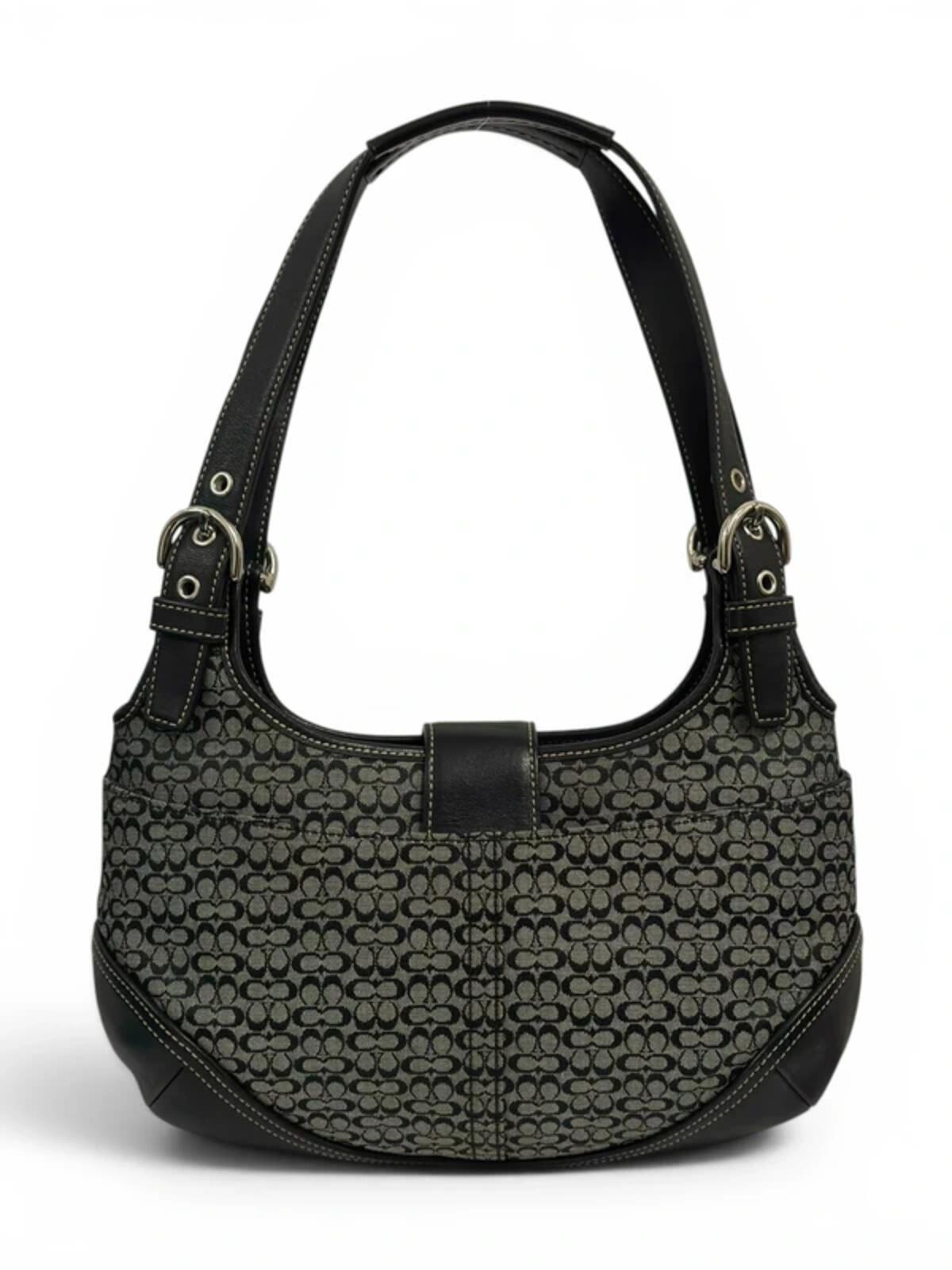 Coach Signature Soho Black / Grey Buckle Canvas & Leather Vintage Hobo Shoulder Bag C04J-7074