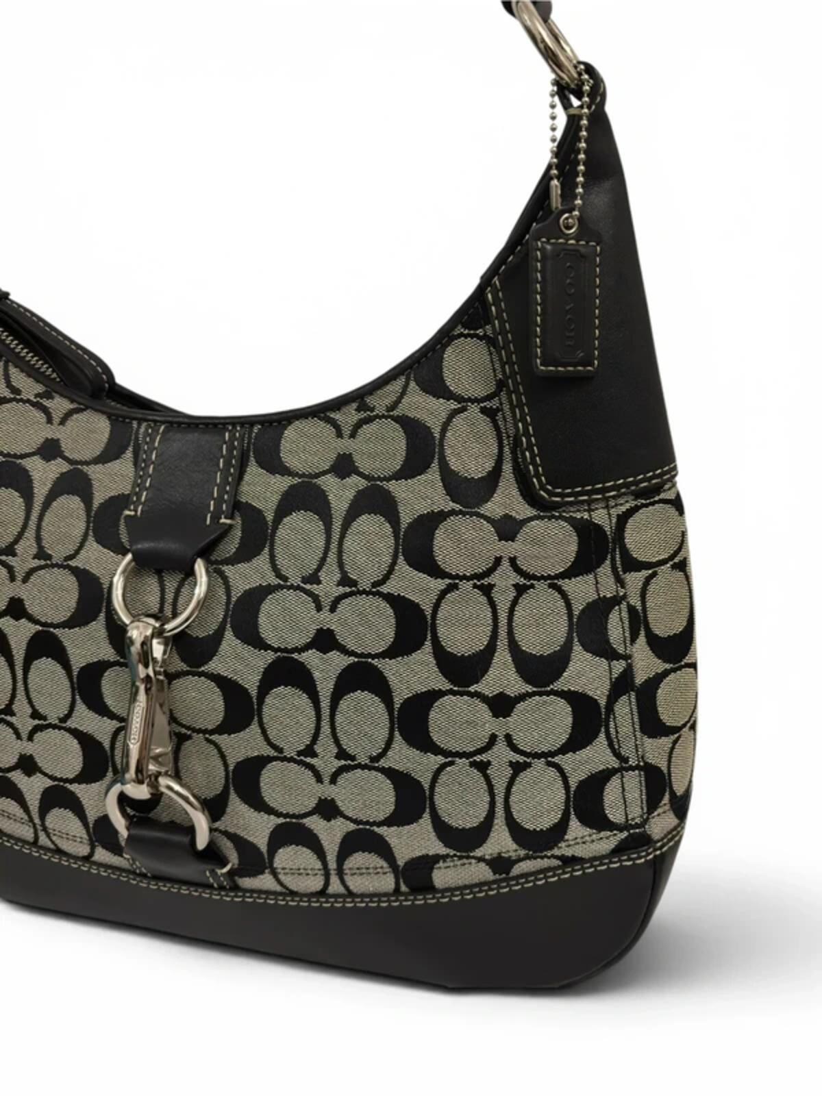 Coach Hamptons Black / Grey Canvas & Leather Clip Vintage Hobo Shoulder Bag