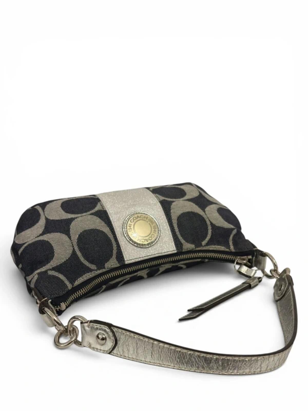 Coach Denim Blue & Silver Demi Signature Baguette Rare F19694 Shoulder Bag
