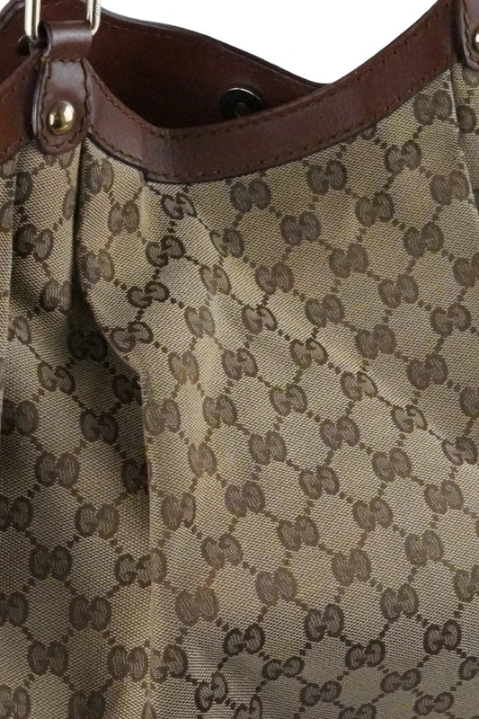 Gucci Brown Sukey Large Canvas & Leather Monogram Tote Shoulder Bag
