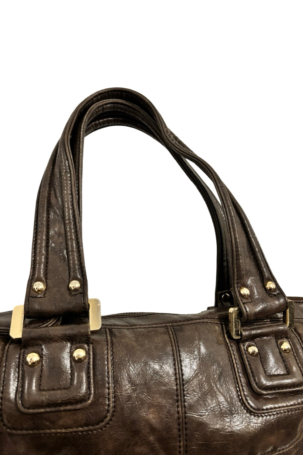 Guess Chocolate Brown Leather PVC XL Vintage Y2K Tote Shoulder Bag