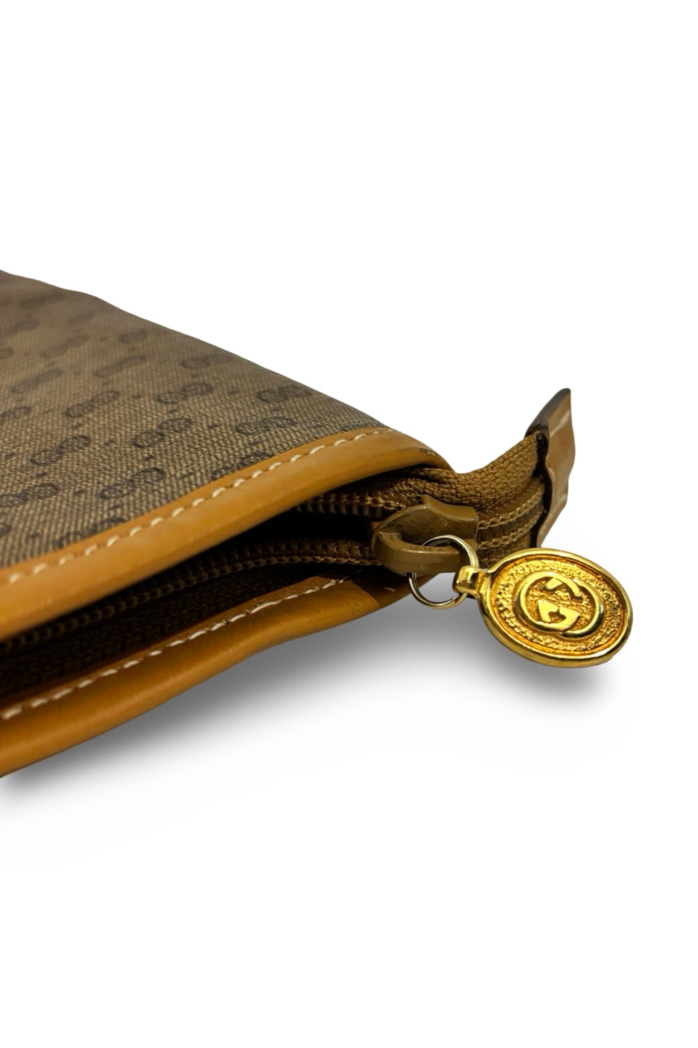 Gucci Vintage Micro GG Supreme Web Sherry Line Brown Beige Canvas & Leather Tote Shoulder Bag