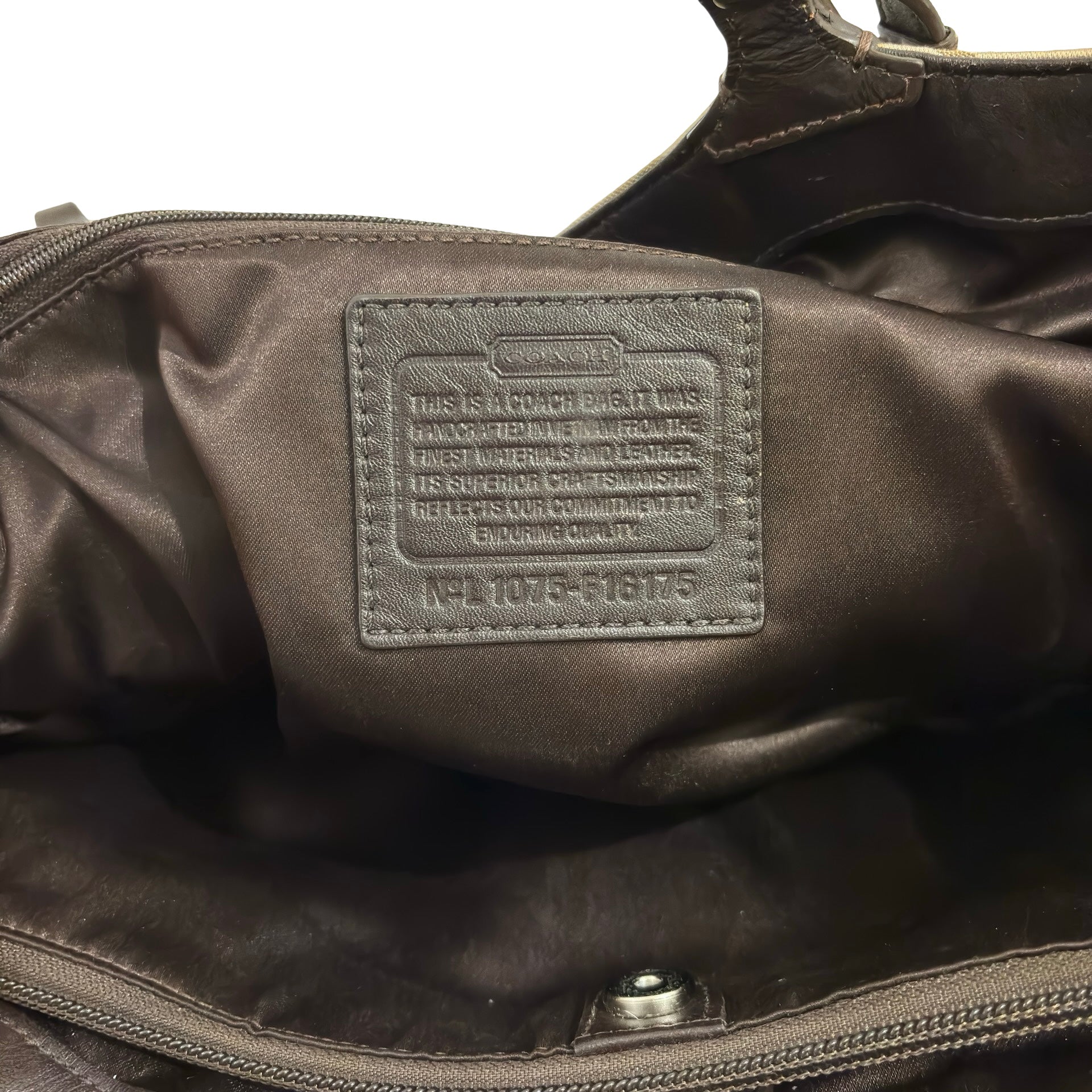 Coach Brown / Beige Signature Sateen Canvas & Leather Khaki Vintage Tote Shoulder Bag
