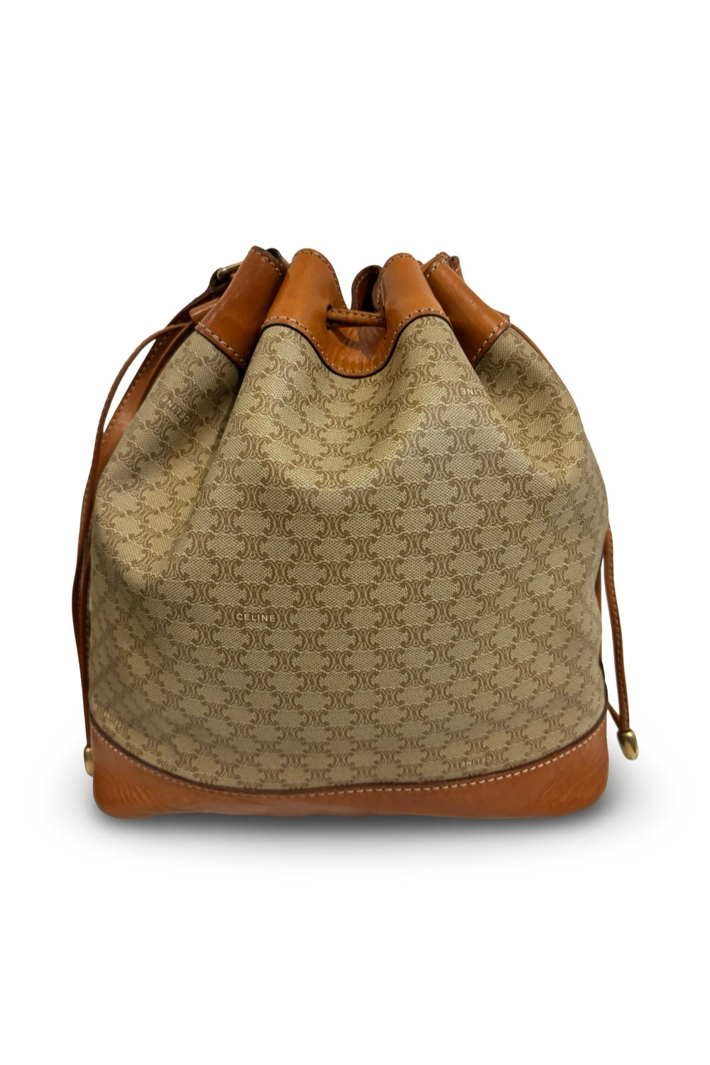 Celine Macadam Canvas & Leather Brown Tan  Bucket Shoulder Bag & Pouch