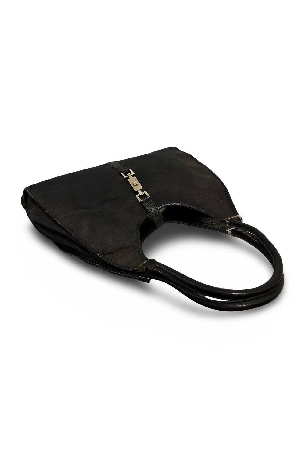 Gucci Jackie 1961 Black Canvas Vintage Bardot  Leather Trim Hobo Shoulder Bag