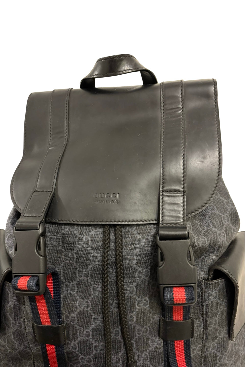 Gucci Black Signature GG Supreme Canvas & Leather Large Backpack