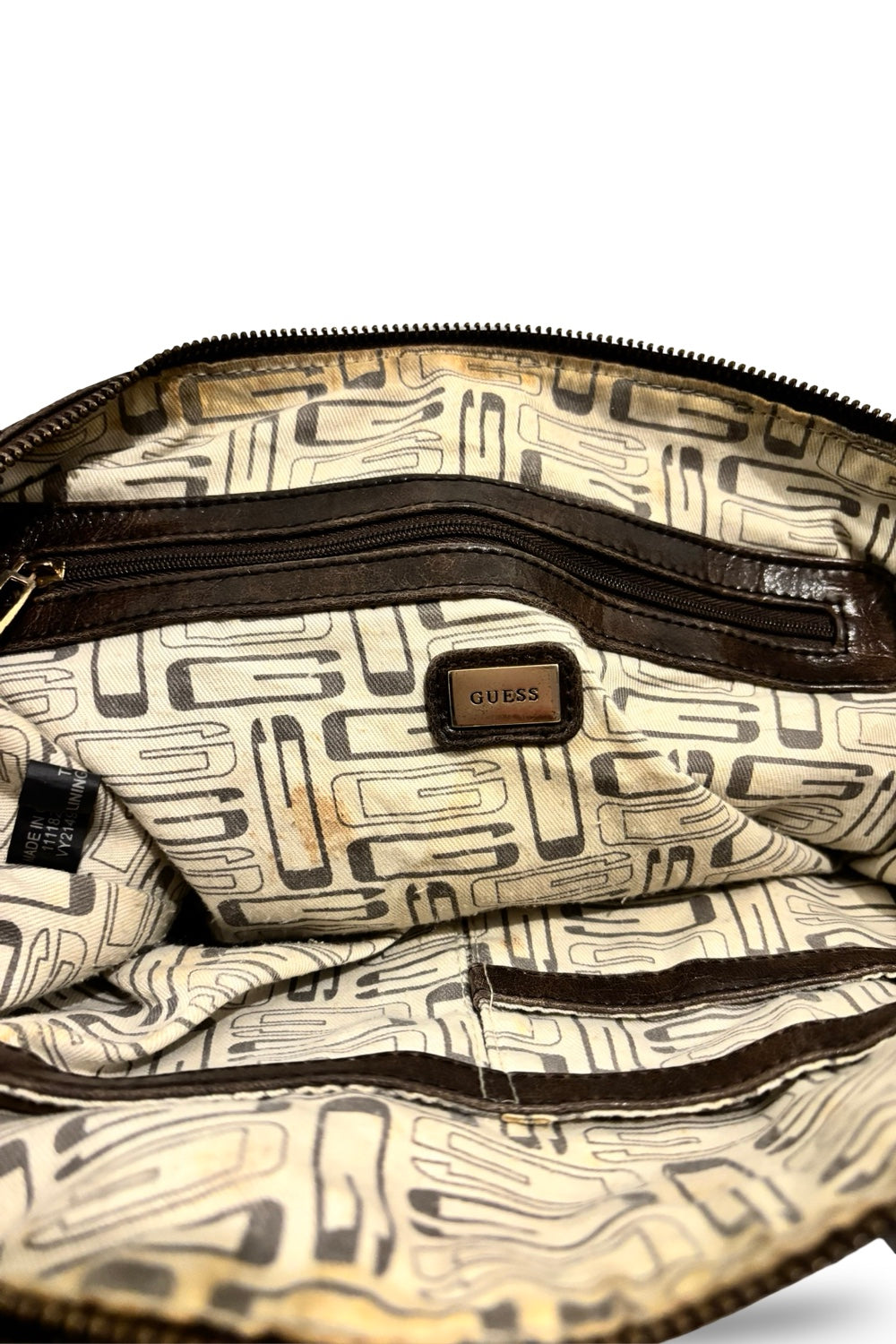 Guess Chocolate Brown Leather PVC XL Vintage Y2K Tote Shoulder Bag