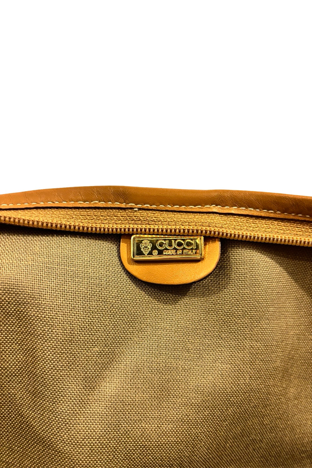 Gucci Vintage Micro GG Supreme Web Sherry Line Brown Beige Canvas & Leather Tote Shoulder Bag