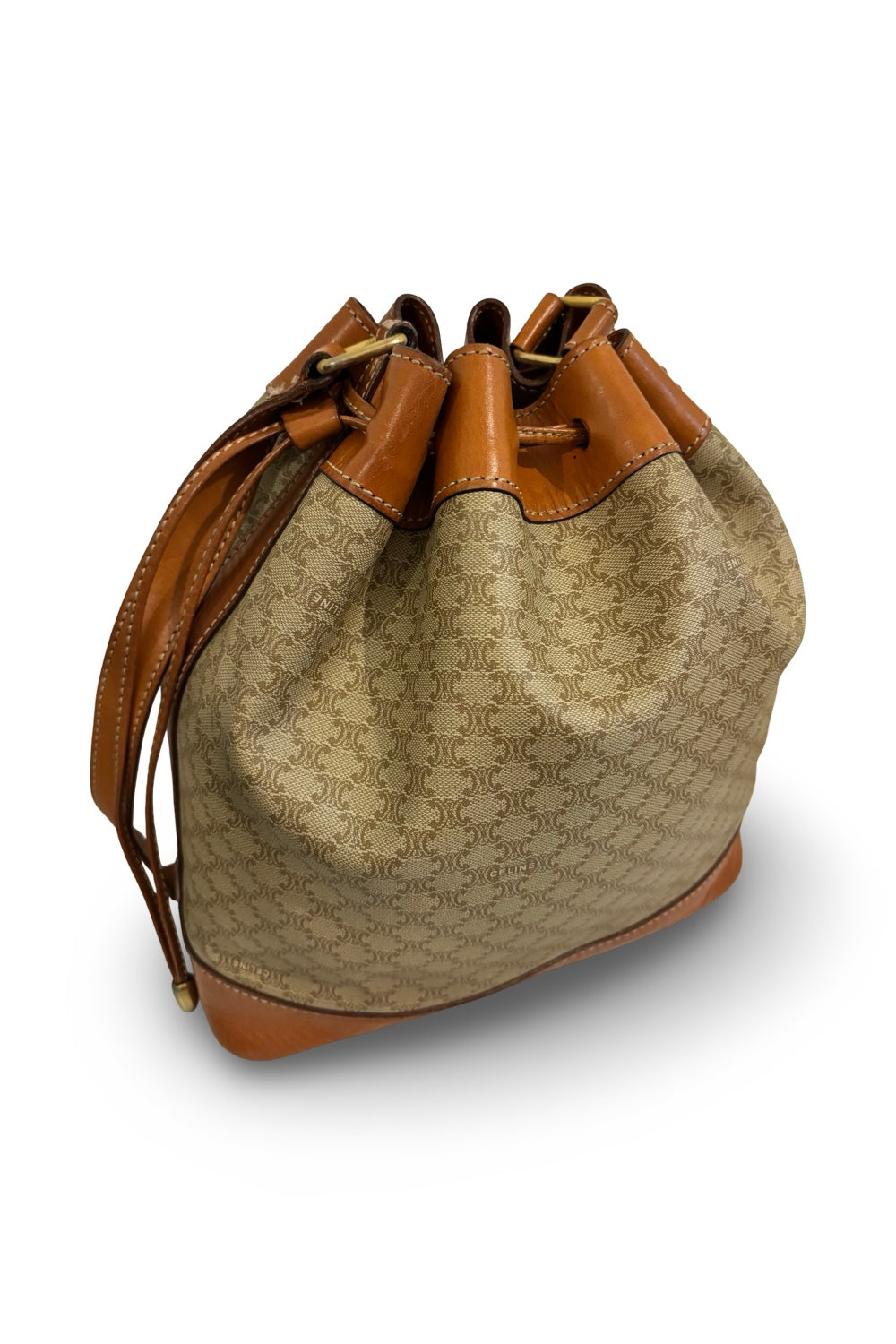 Celine Macadam Canvas & Leather Brown Tan  Bucket Shoulder Bag & Pouch