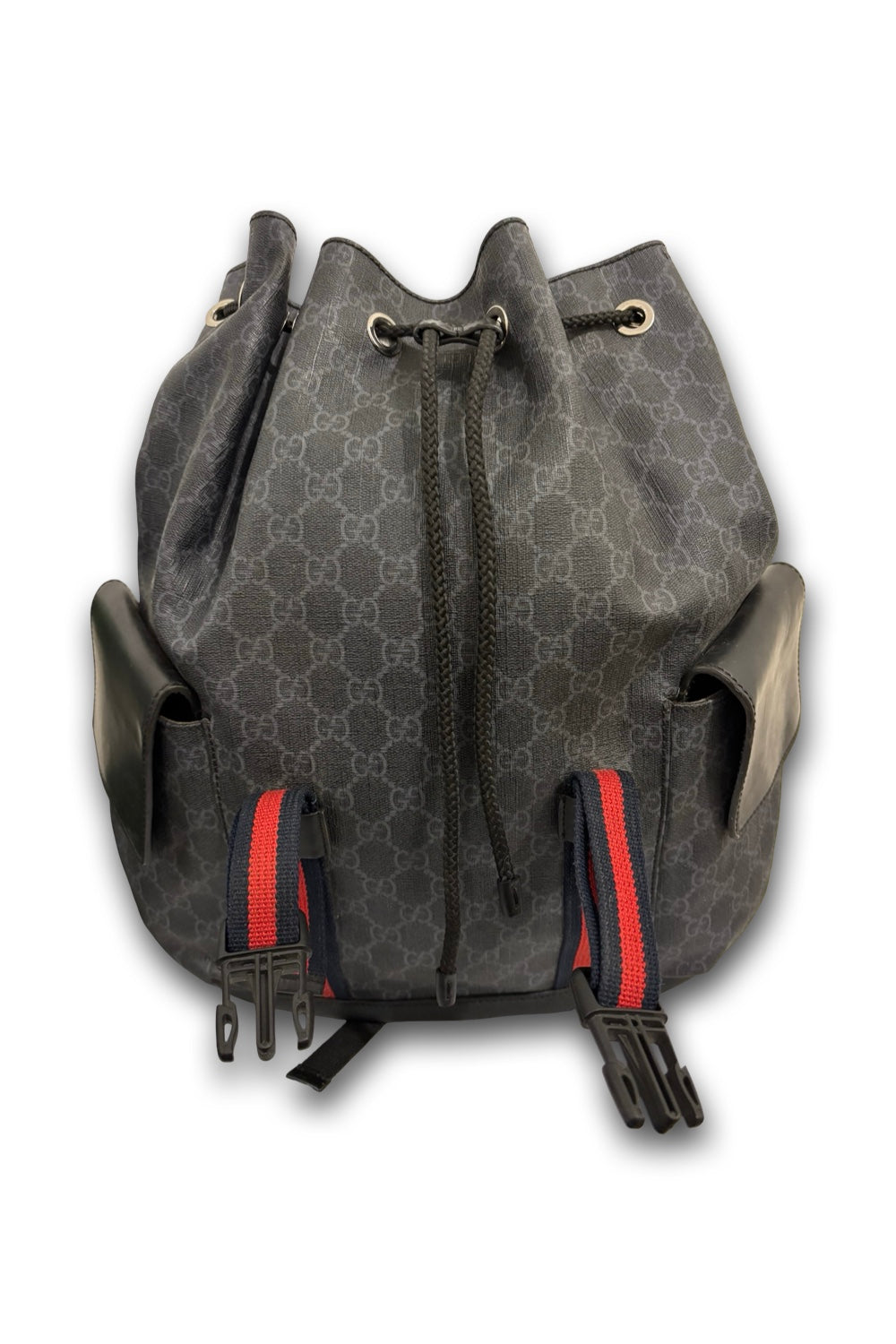 Gucci Black Signature GG Supreme Canvas & Leather Large Backpack