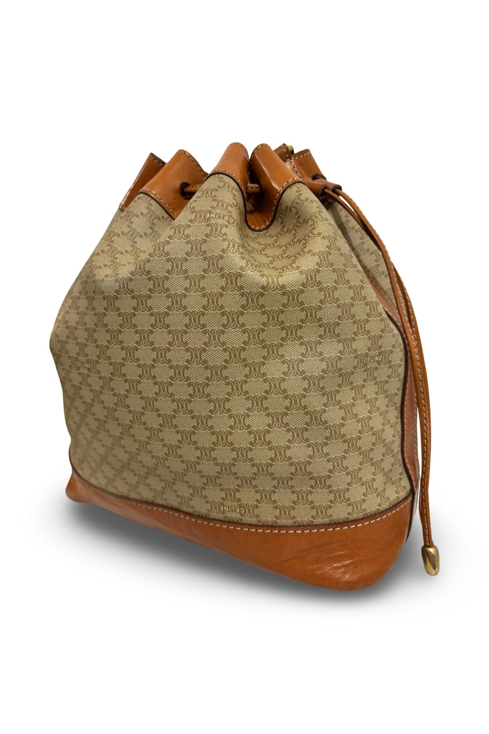 Celine Macadam Canvas & Leather Brown Tan  Bucket Shoulder Bag & Pouch