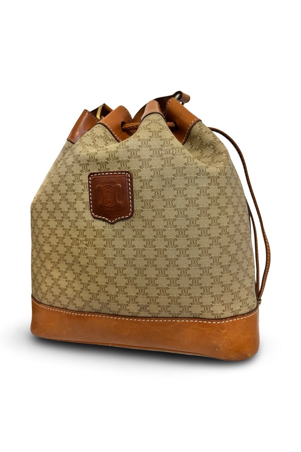 Celine Macadam Canvas & Leather Brown Tan  Bucket Shoulder Bag & Pouch