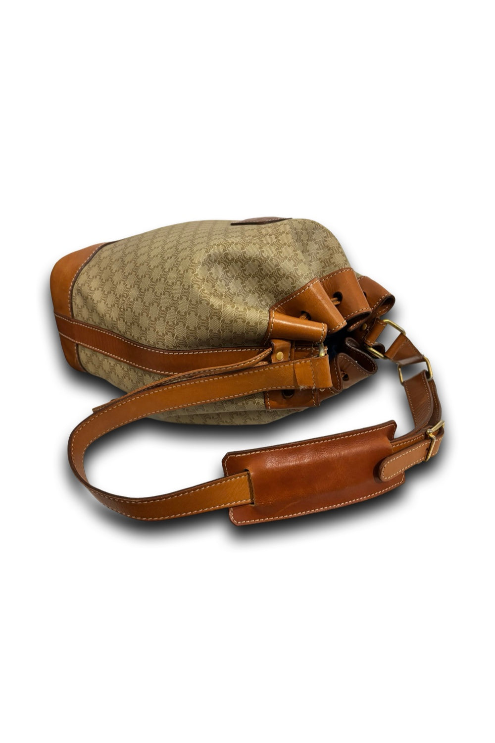 Celine Macadam Canvas & Leather Brown Tan  Bucket Shoulder Bag & Pouch