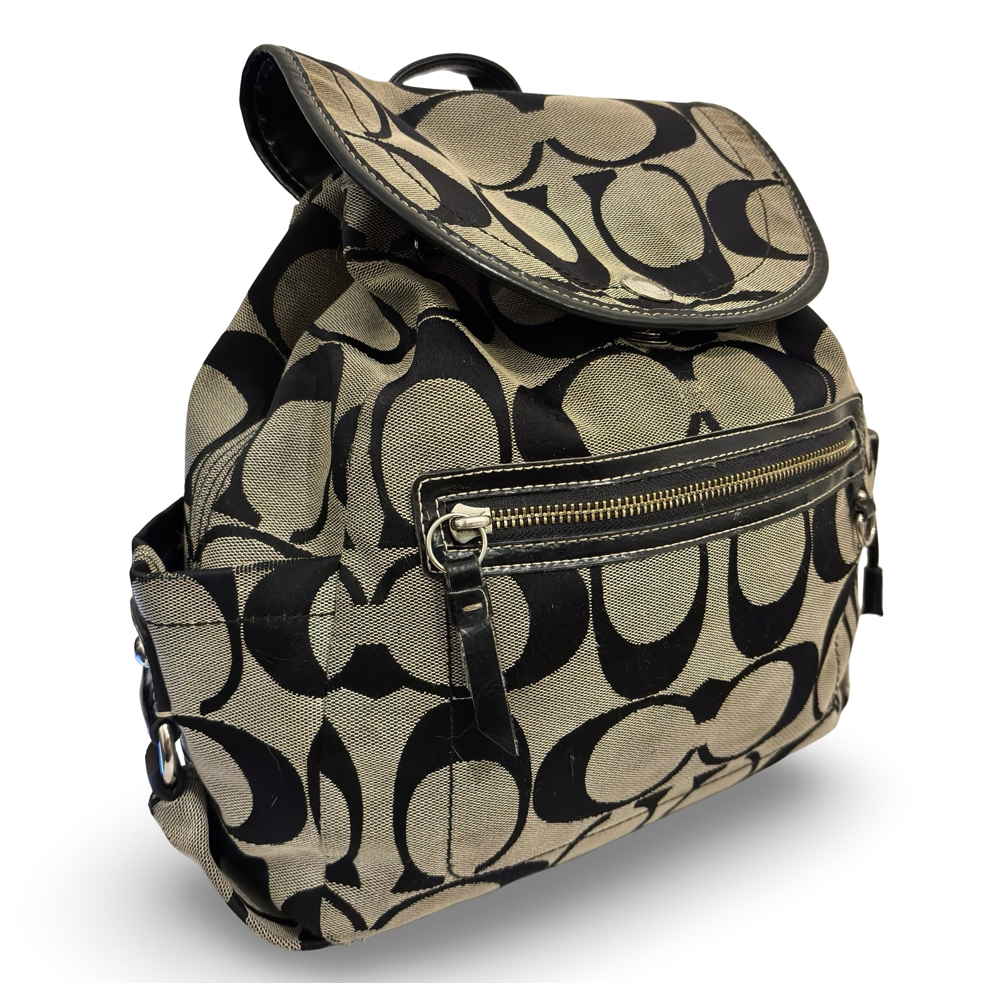 Coach Black & Grey Kyra Canvas & Leather Vintage Backpack