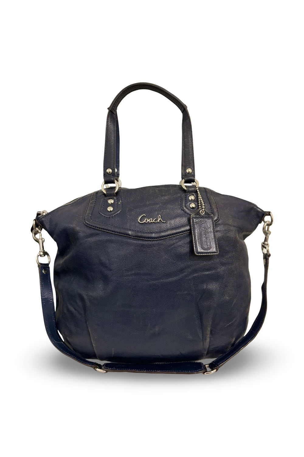 Coach Midnight Blue Navy Leather Ashley Pleated Vintage Large Tote Shoulder Bag