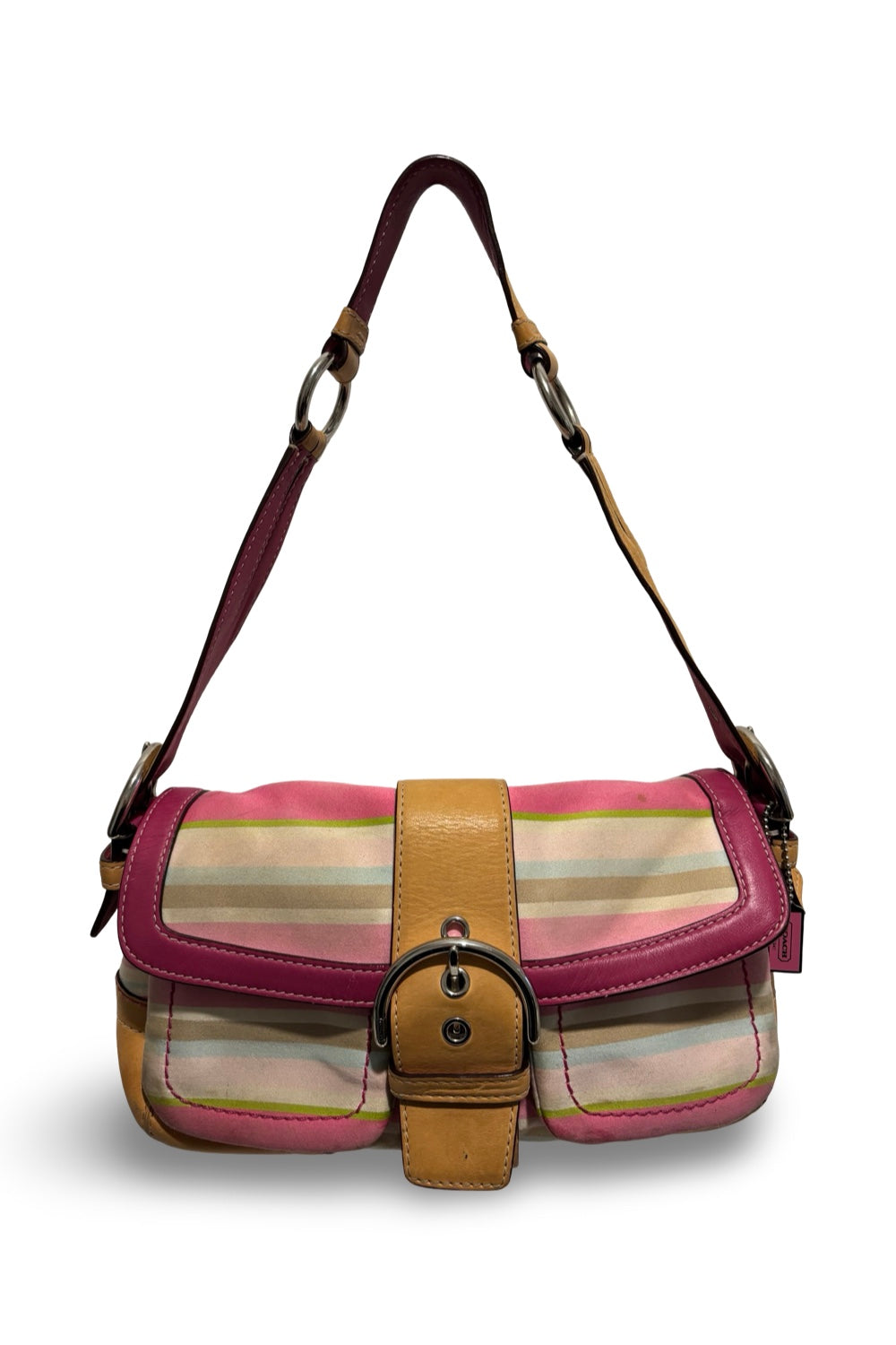 Coach Vintage Soho Hampton Sateen & Leather Pink  Brown Multicoloured Shoulder Bag
