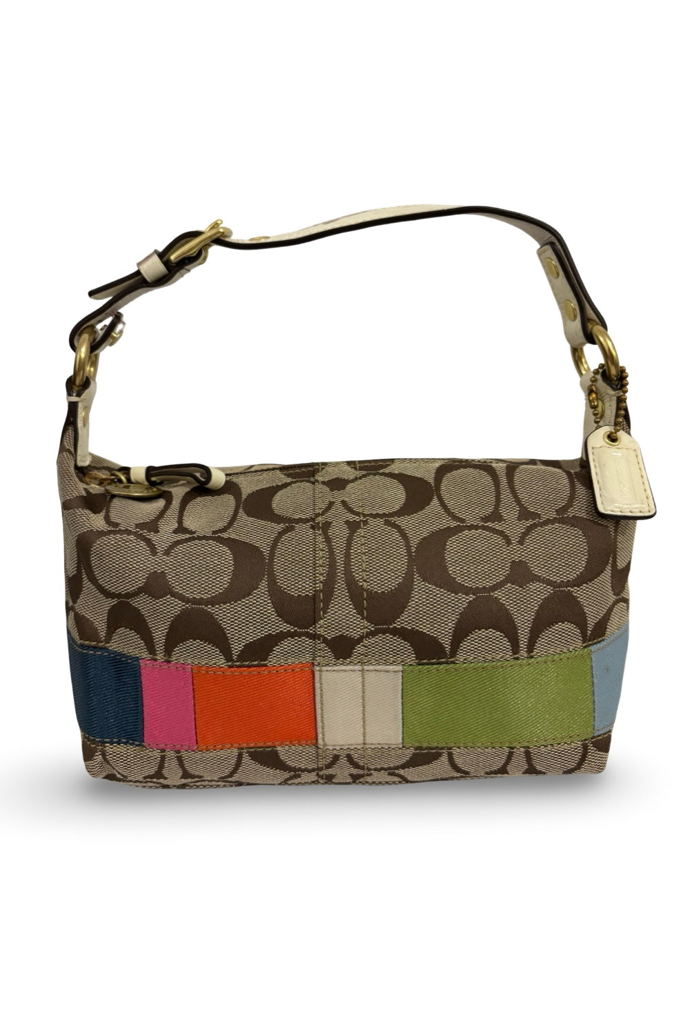 Coach Vintage Signature Brown & Rainbow Canvas & Leather Demi Baguette Handbag