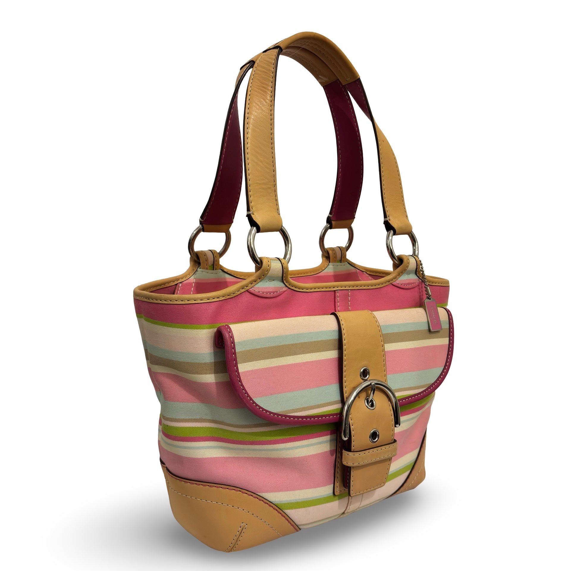 Coach Hampton Canvas & Leather Pink Brown Multicoloured Soho Buckle Vintage Handbag