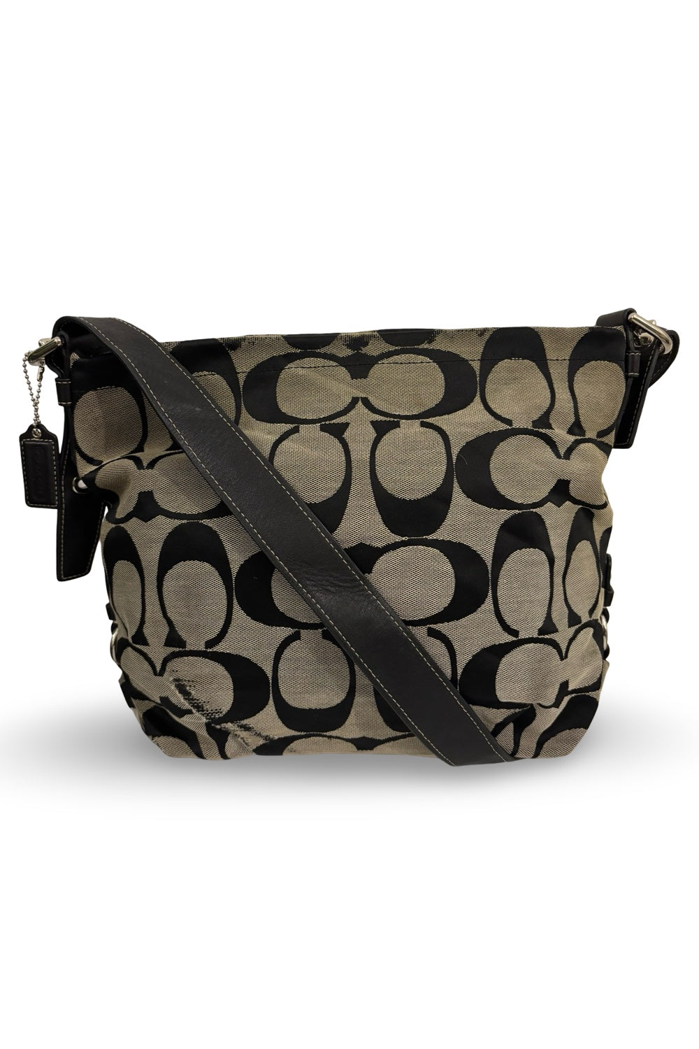 Coach Black & Grey Signature Duffle Canvas & Leather Crossbody Bag