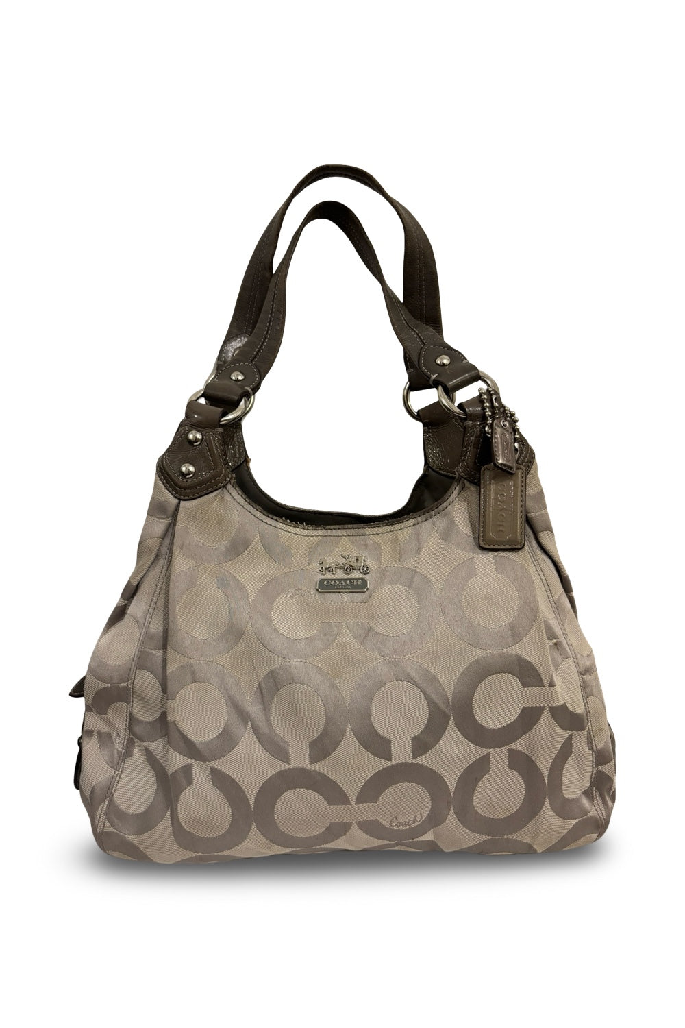 Coach Silver Grey Madison Sophia OP Canvas Satin & Leather Shoulder Bag
