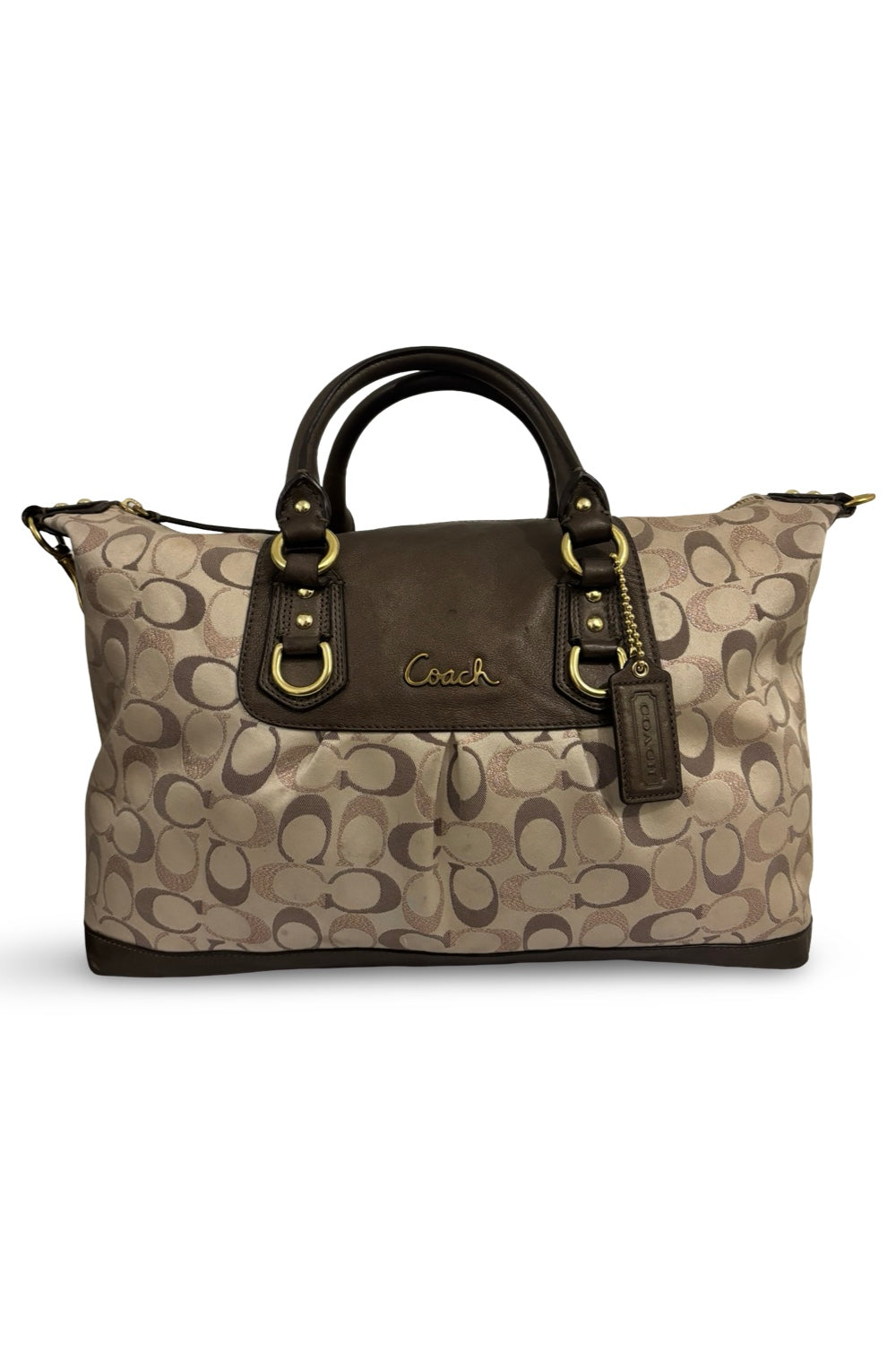 Coach Brown / Tan Ashley Signature Metallic Canvas & Leather Vintage Handbag / Bag