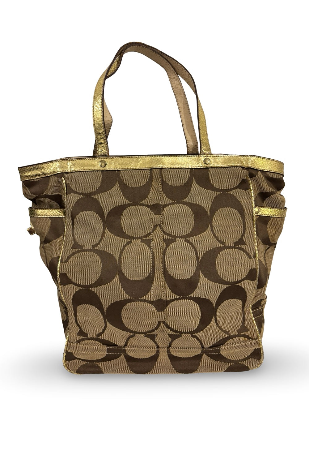Coach Brown & Gold Signature Snake Embossed  Leather Tote Shoulder Bag