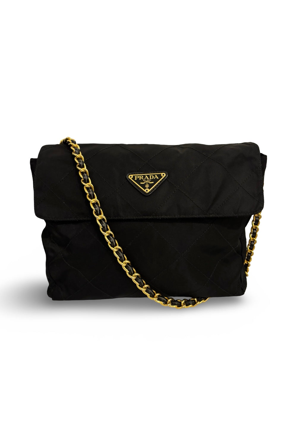 Prada Nylon Black Tessuto Quilted Chain Shoulder Bag