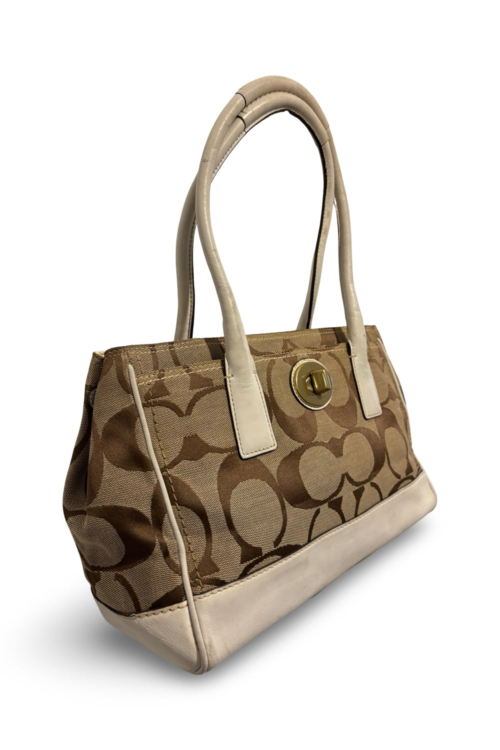 Coach Hamptons Madeline Brown & White Vintage  Satchel Handbag Shoulder Bag