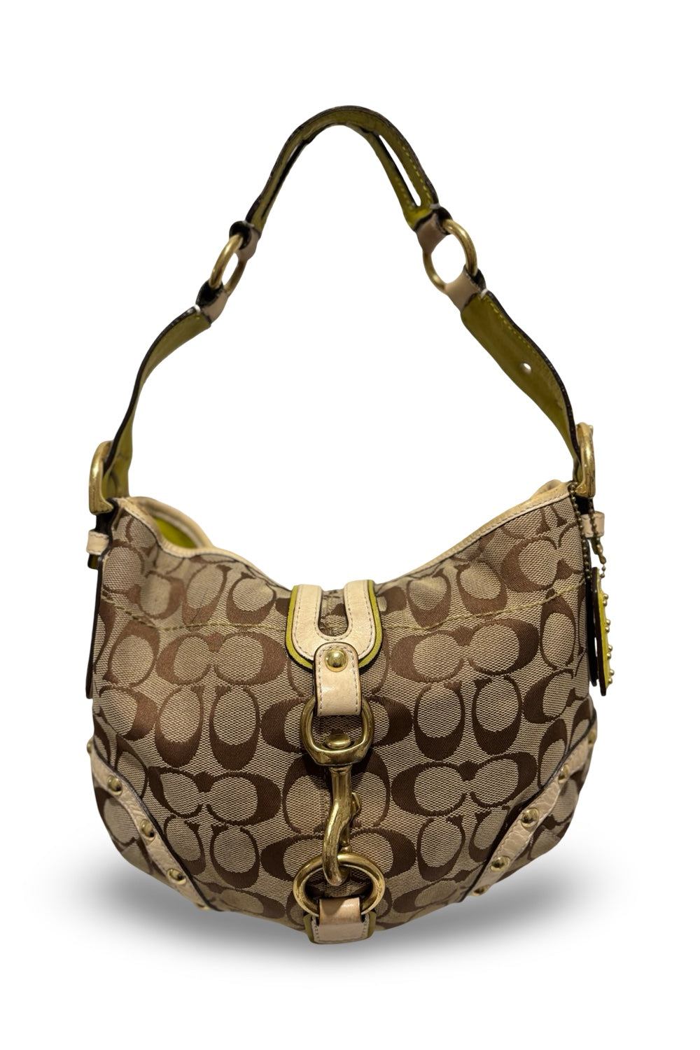 Coach Brown & Lime Green RARE Limited Edition Canvas & Suede Shoulder Bag
