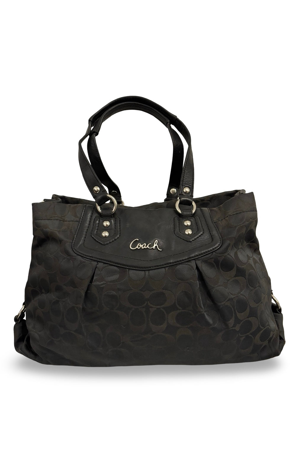 Coach Black Ashley Signature Carryall Canvas & Leather Shoulder Bag