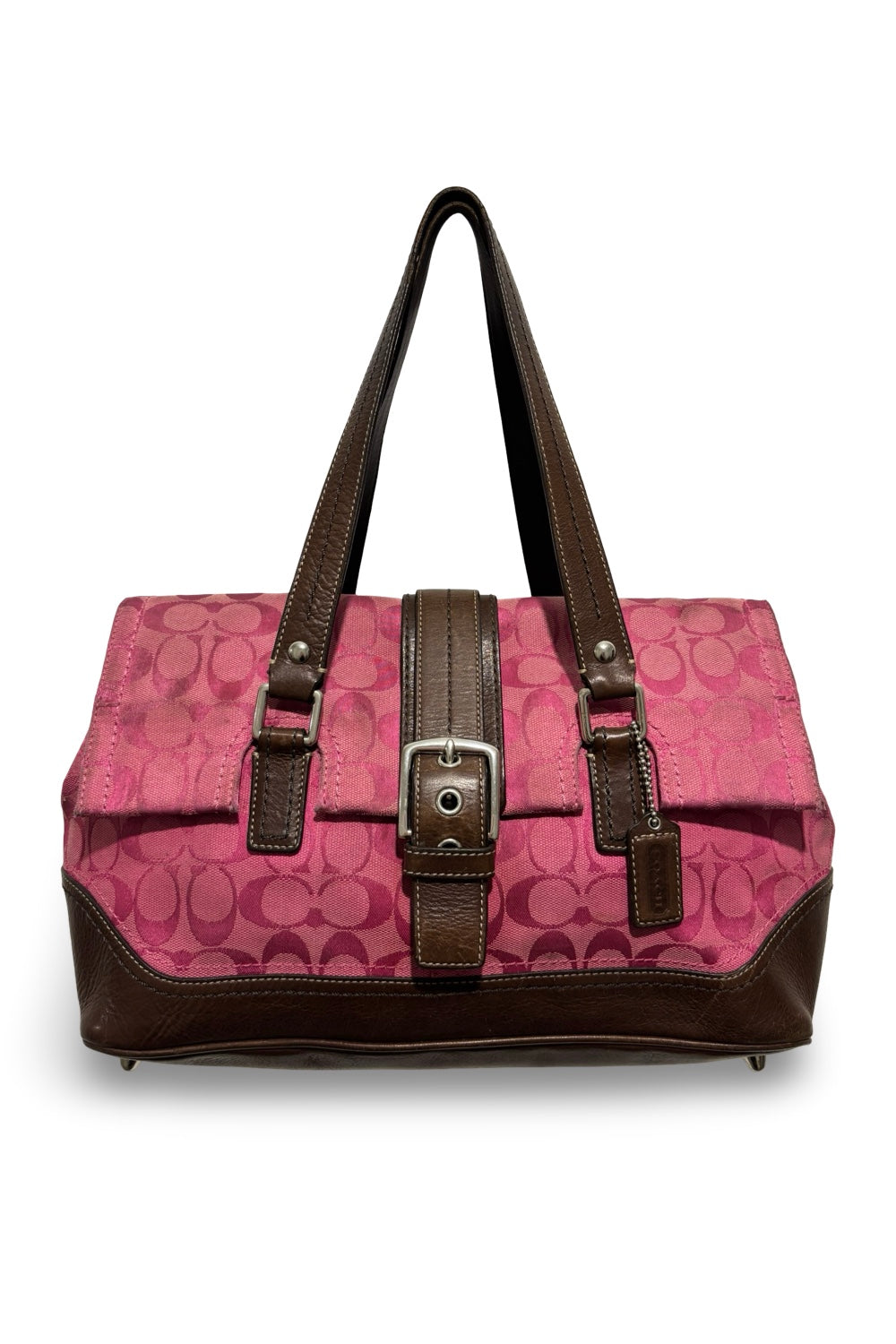 Coach RARE Vintage Pink & Brown Signature Canvas & Leather Shoulder Bag