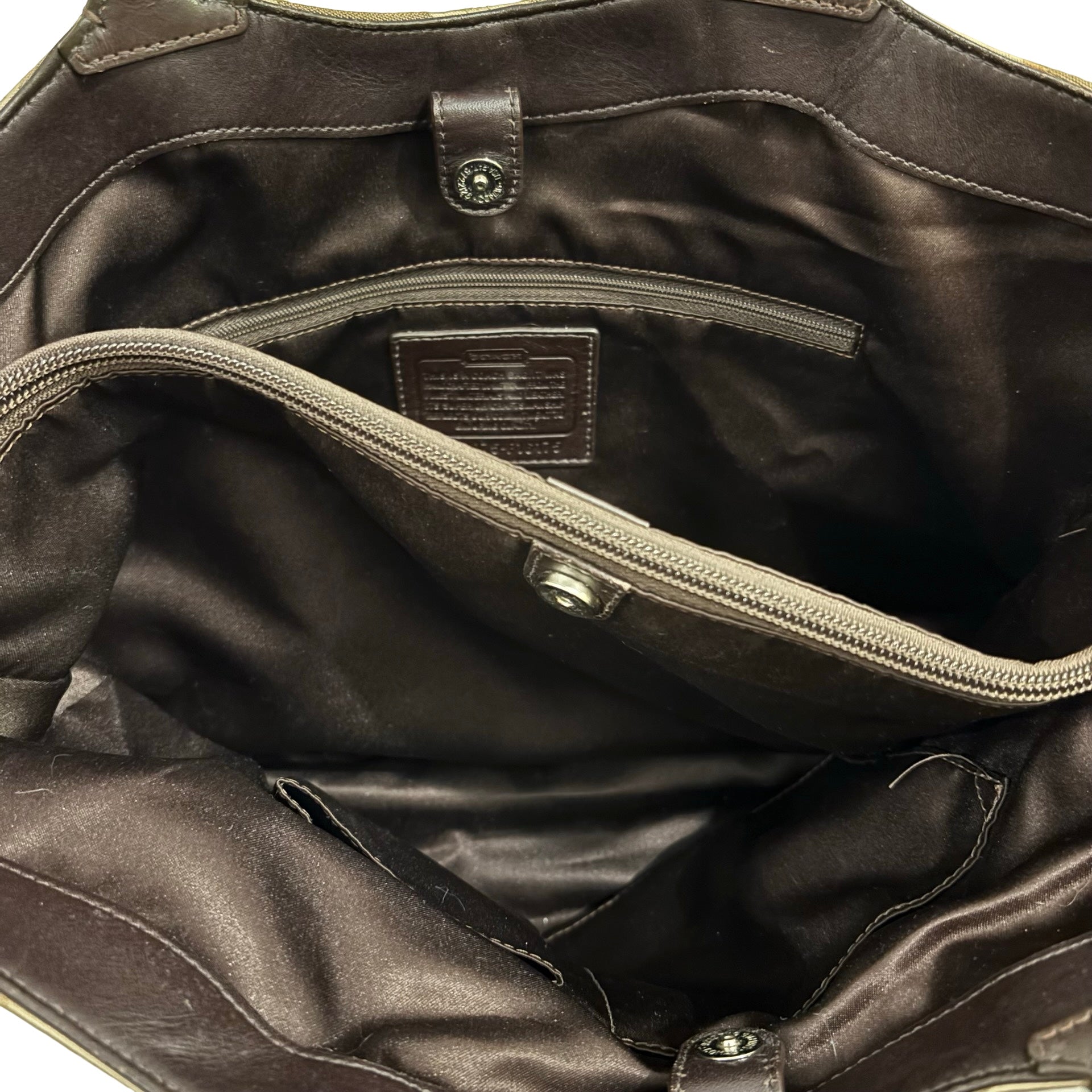 Coach Brown / Beige Signature Sateen Canvas & Leather Khaki Vintage Tote Shoulder Bag