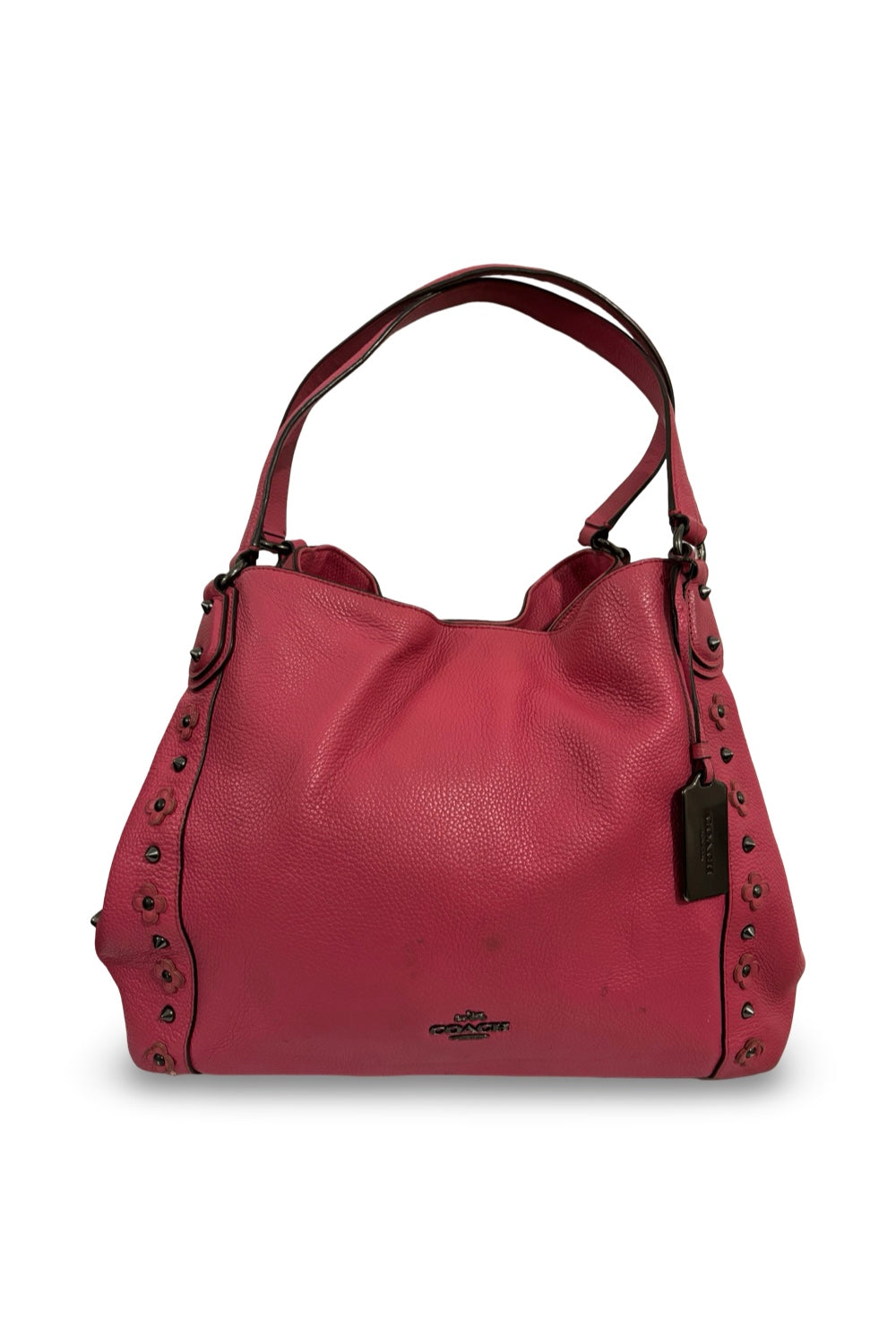 Share Coach Pink Fuscia Edie Floral Studded Flower Soft Leather Large Shoulder Bag