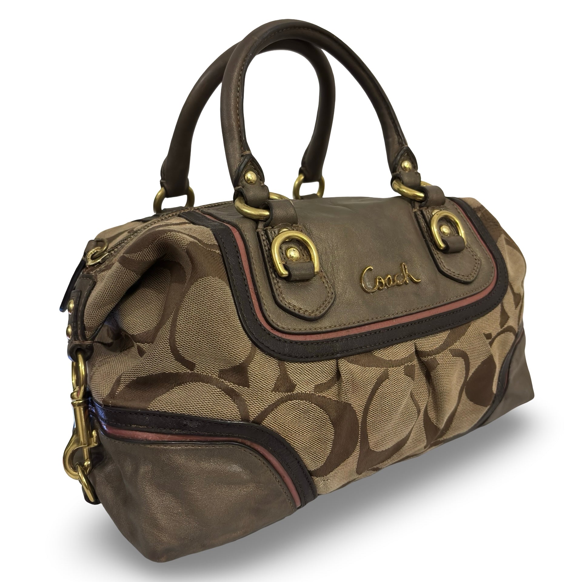 Coach Brown Ashley Signature Metallic Canvas & Leather Vintage Satchel Handbag
