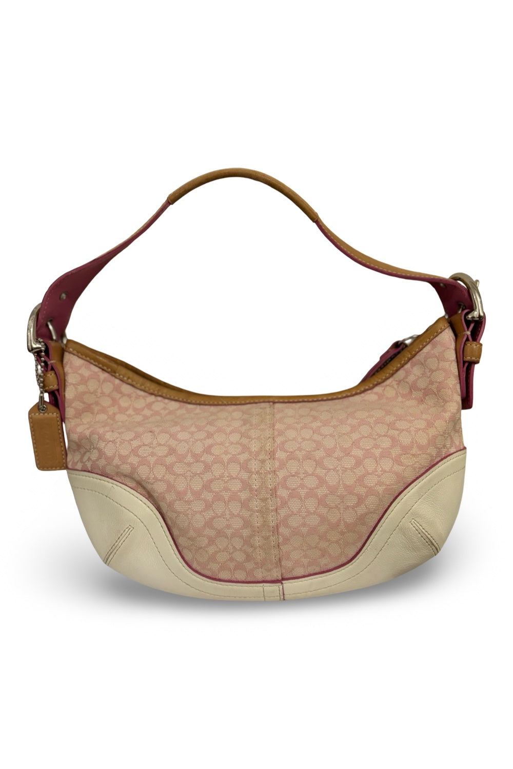 Coach Rare Pink & White Canvas / Leather Signature  Sufflette Vintage Soho Hobo Shoulder Bag