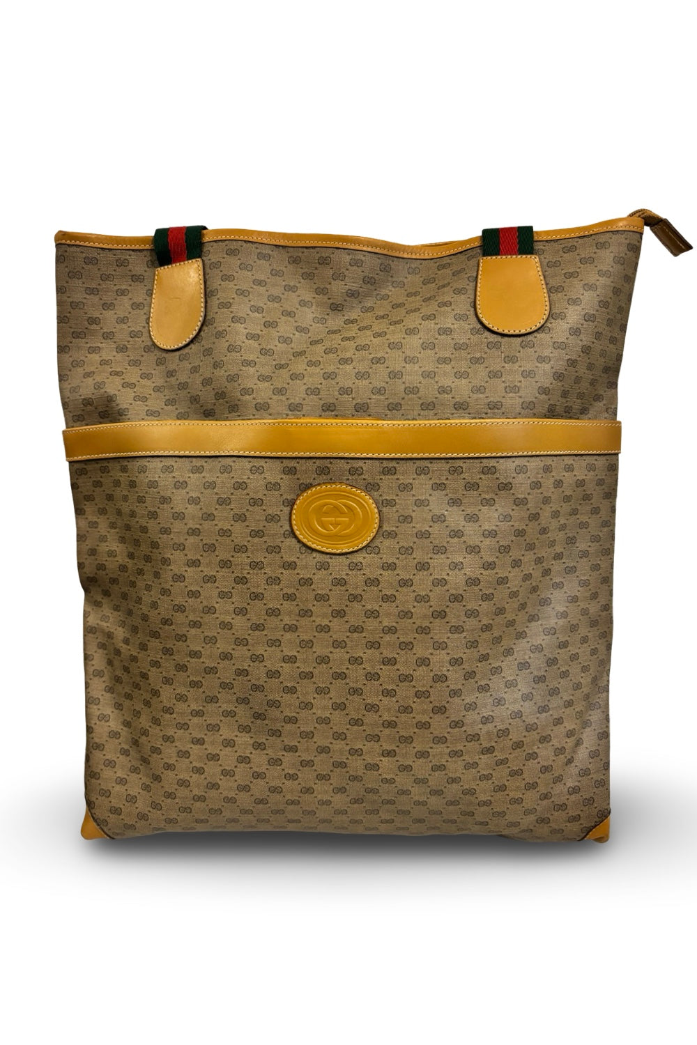 Gucci Vintage Micro GG Supreme Web Sherry Line Brown Beige Canvas & Leather Tote Shoulder Bag